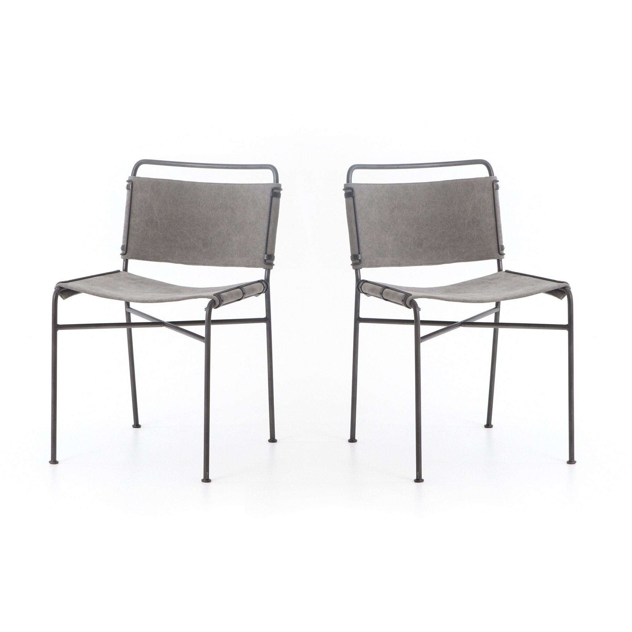 Four Hands Wharton Dining Chair — Stonewash Grey-Waxed Black