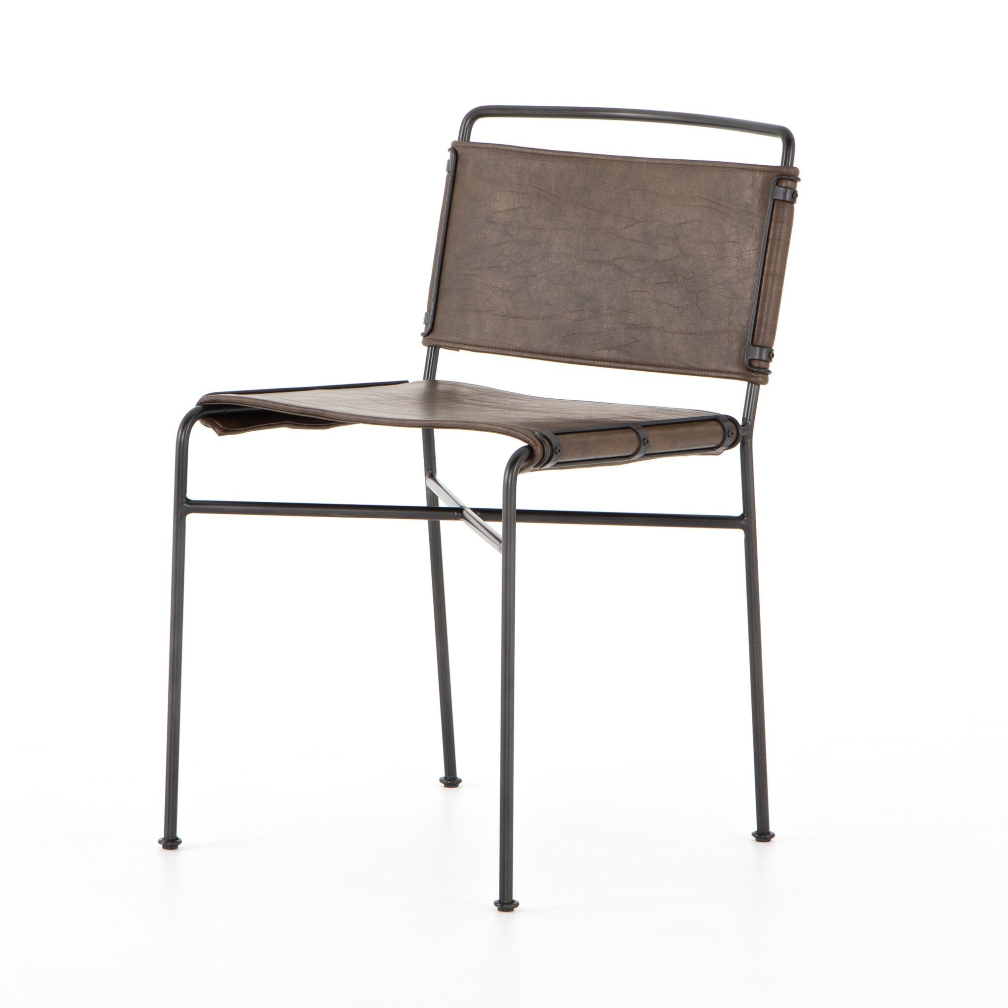 Four Hands Wharton Dining Chair — Distressed Brown-Waxed Black