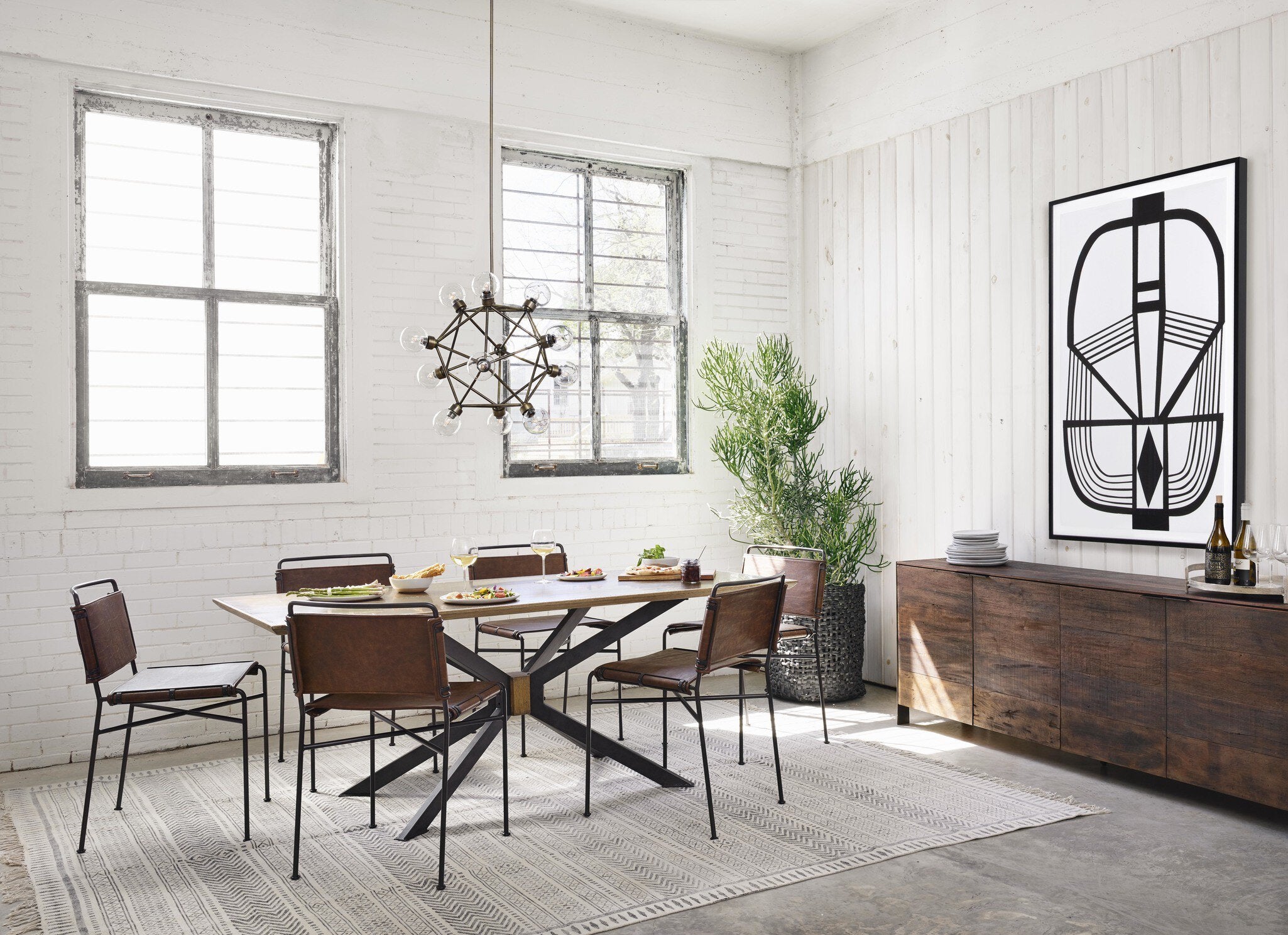 Four Hands Wharton Dining Chair — Distressed Brown-Waxed Black