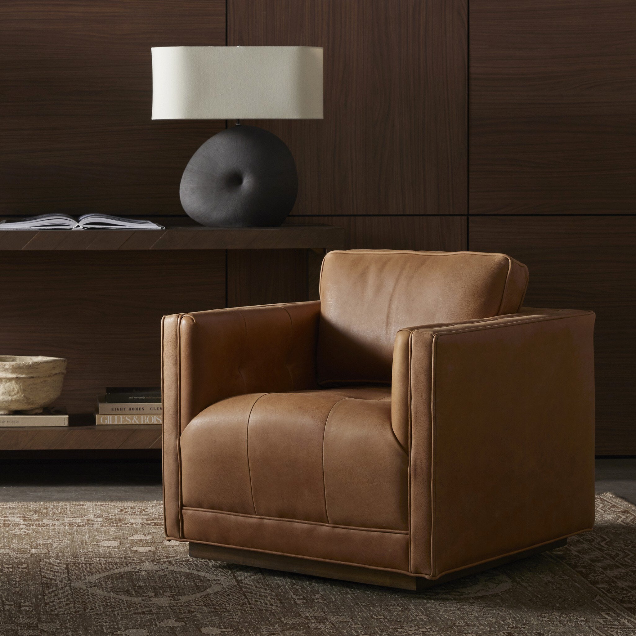 Four Hands Kiera Swivel Chair — Palermo Cognac-Weathered Sepia