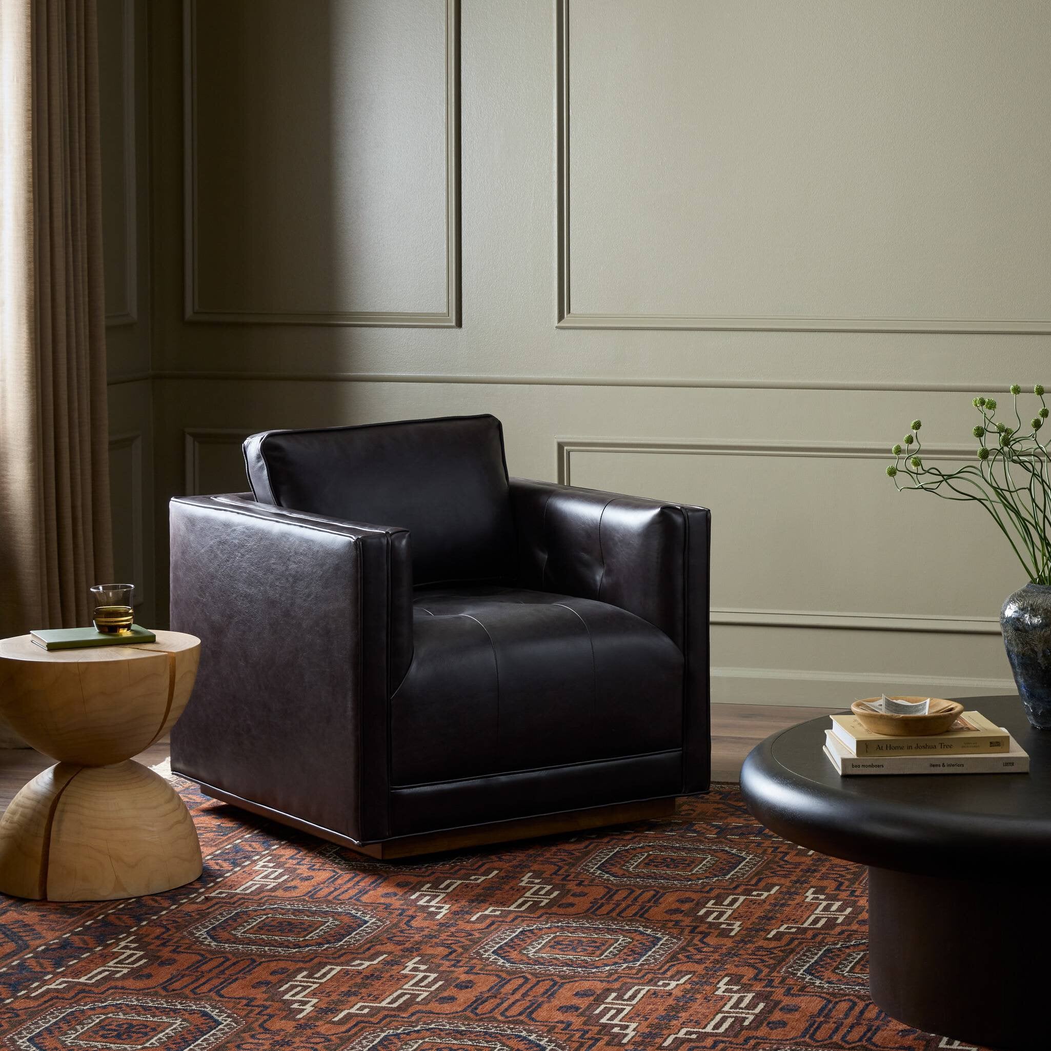 Four Hands Kiera Swivel Chair — Sonoma Black-Weathered Sepia