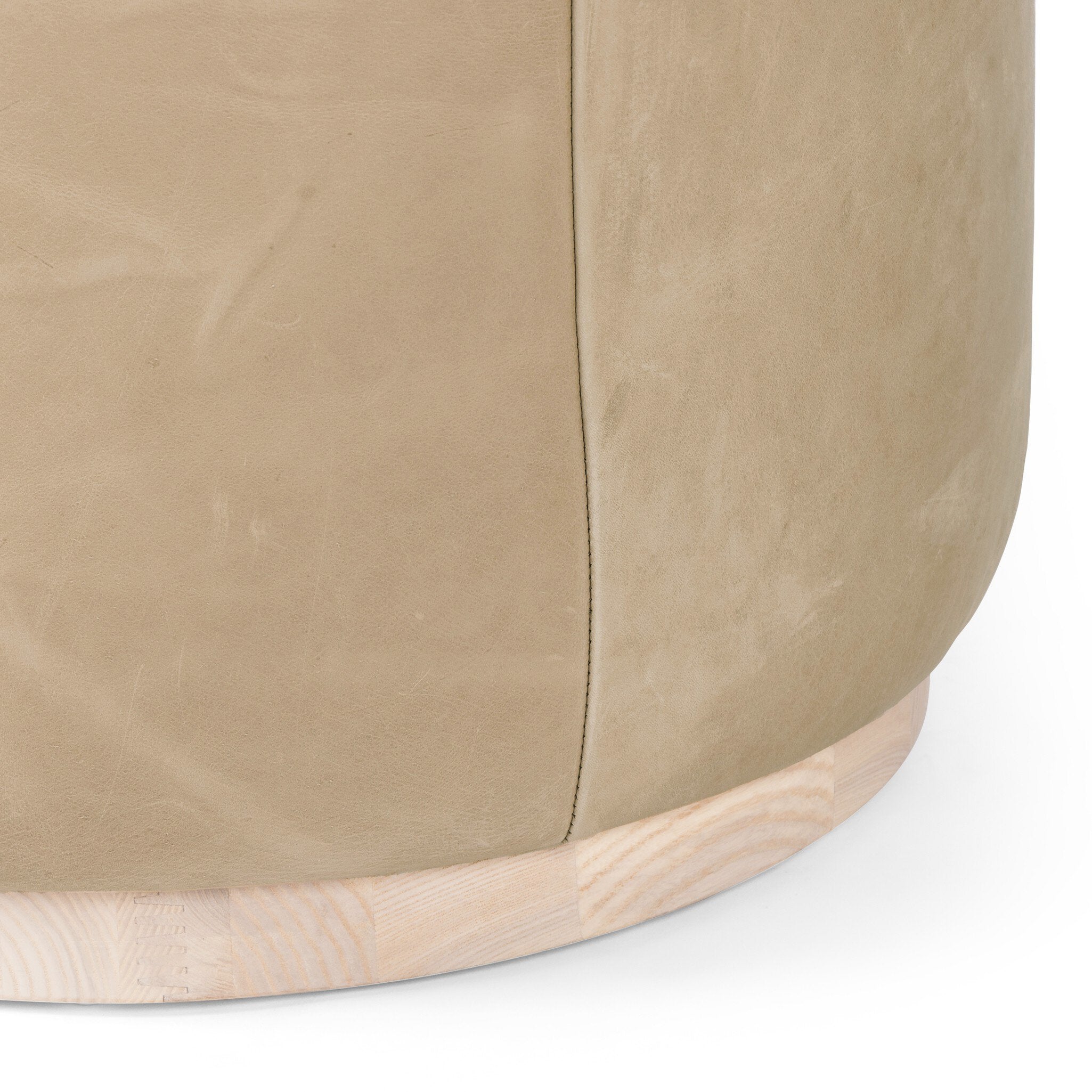 Four Hands Sinclair Round Ottoman — Harness Burlap-Natural Whitewash Ash
