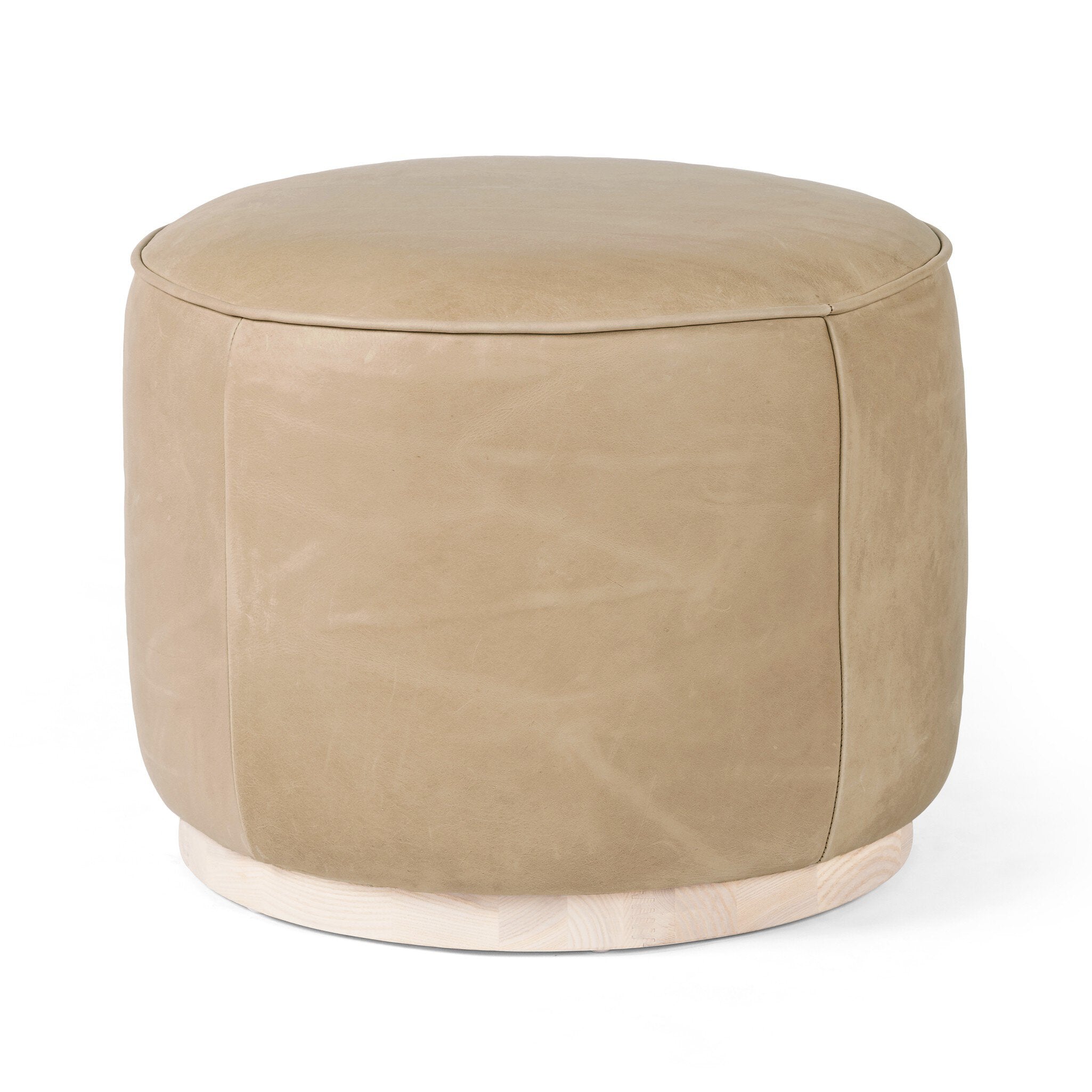 Four Hands Sinclair Round Ottoman — Harness Burlap-Natural Whitewash Ash