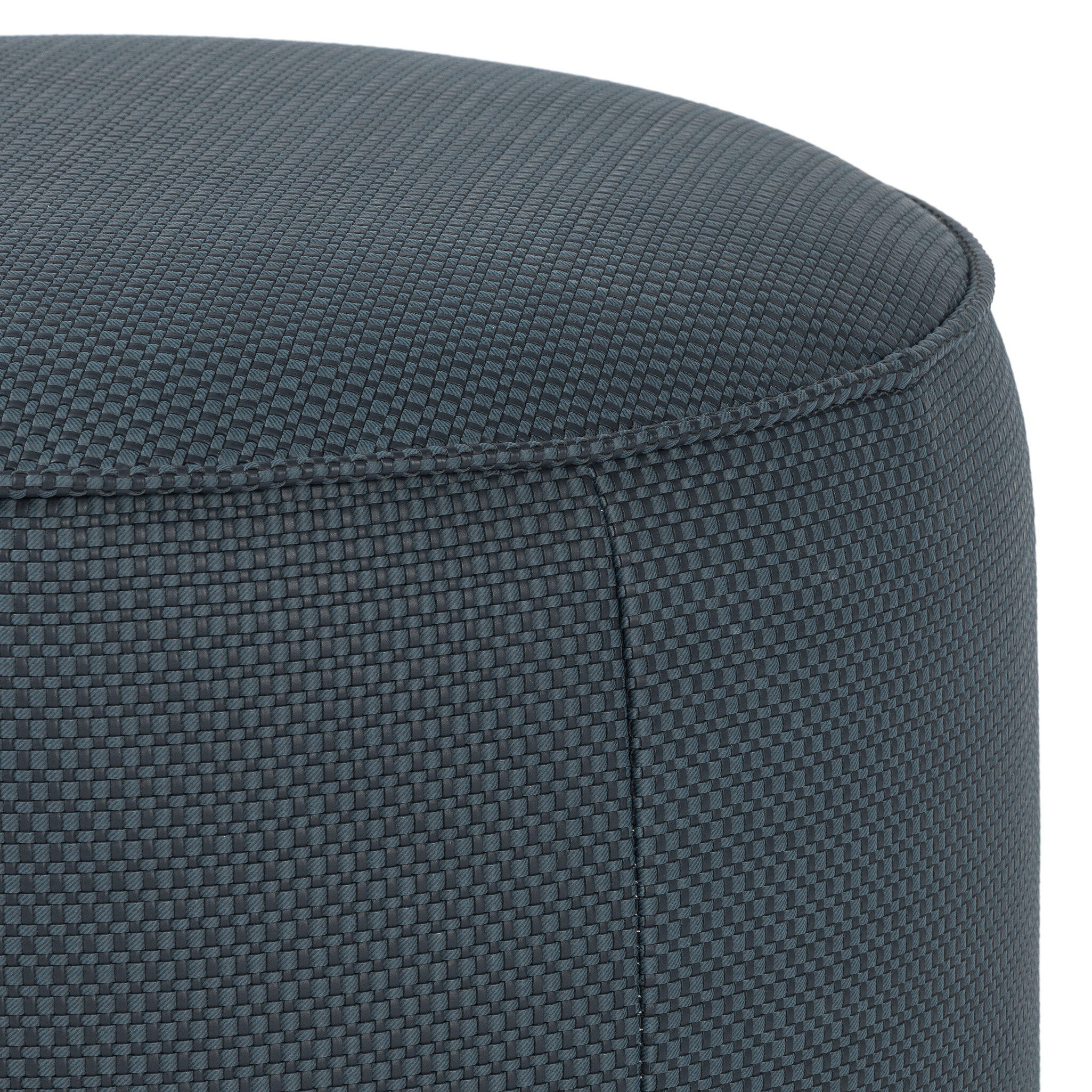 Four Hands Sinclair Round Ottoman — Fresno Cobalt-Distressed Natural