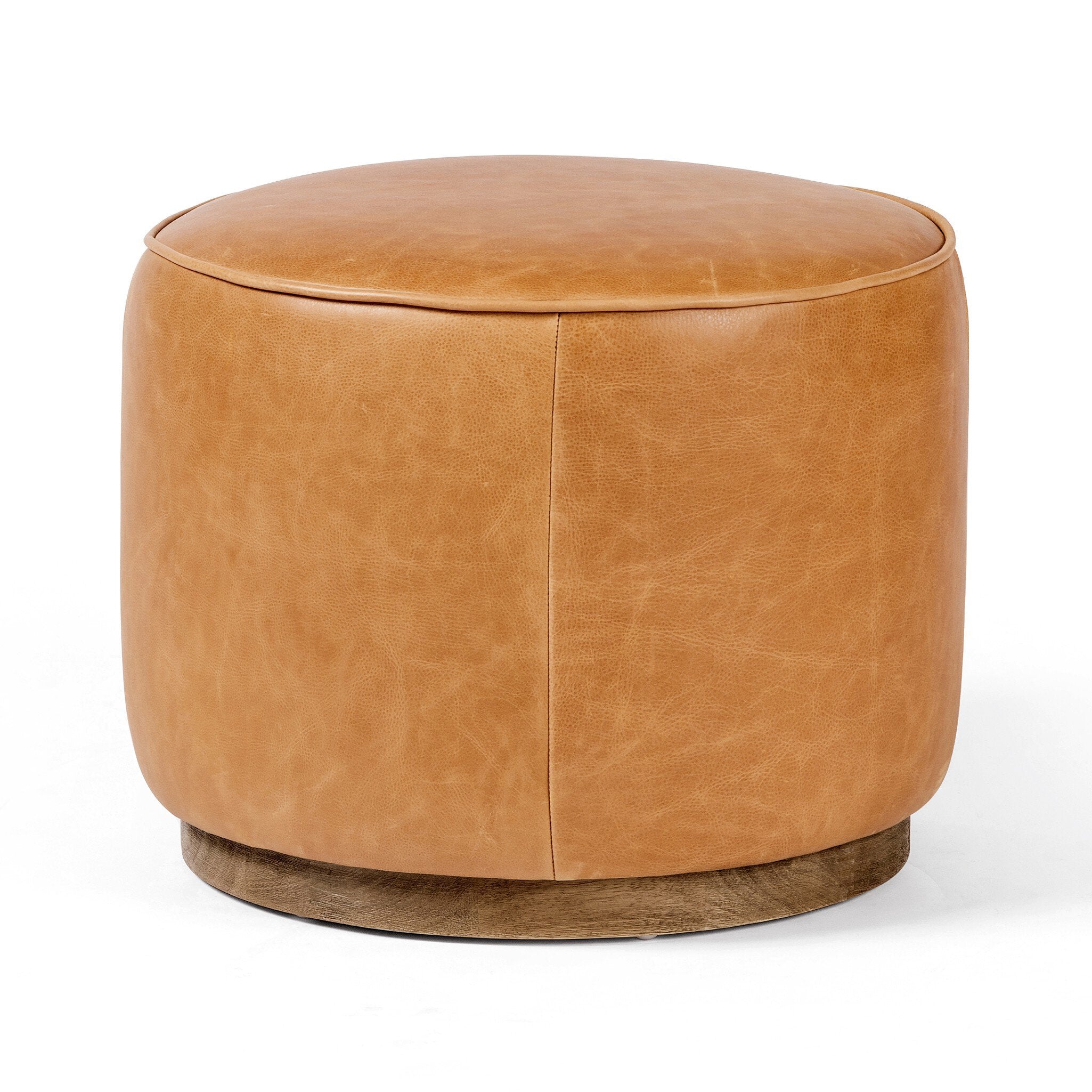 Four Hands Sinclair Round Ottoman — Palermo Butterscotch-Distressed Natural