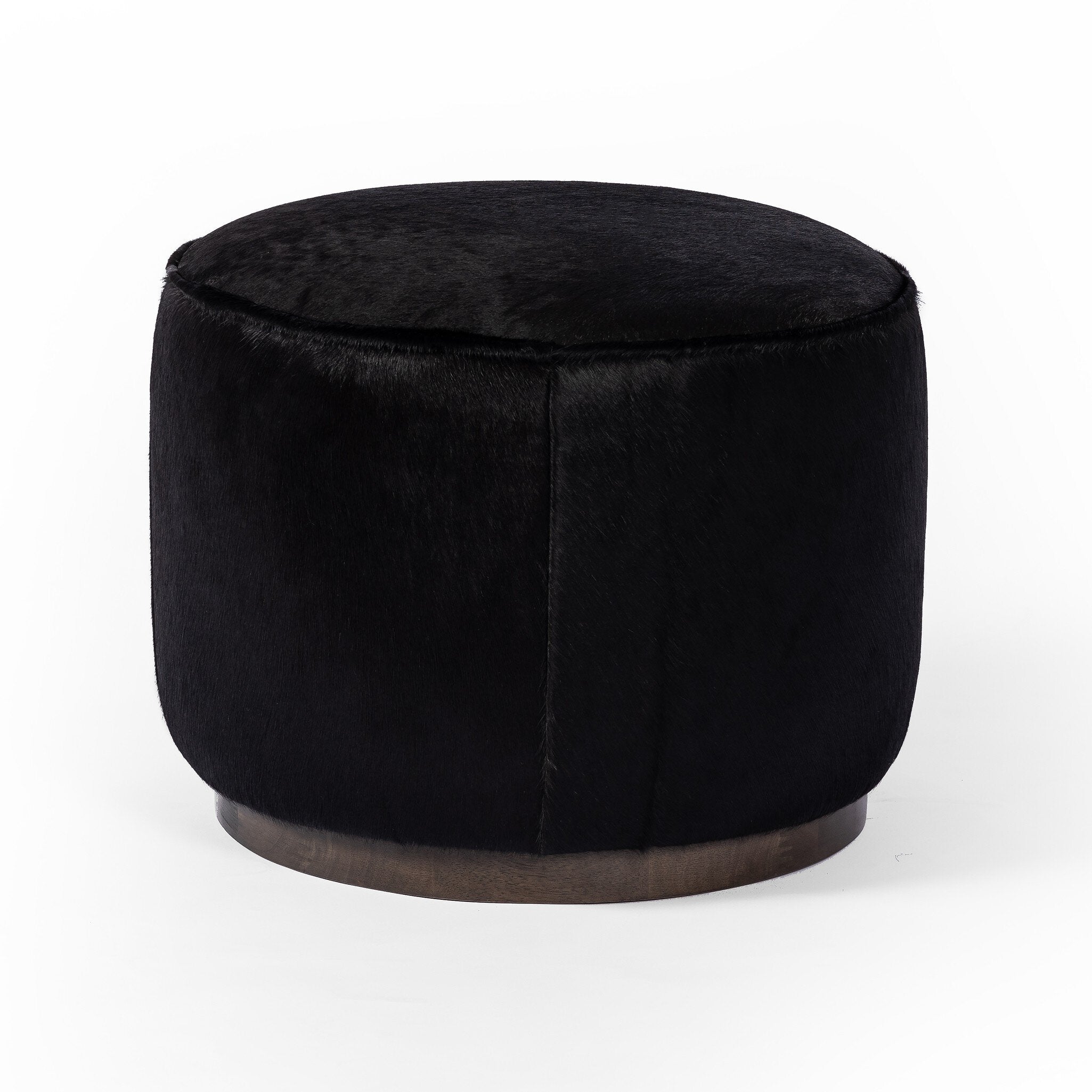 Four Hands Sinclair Round Ottoman — Dark Hair on Hide-Sienna Brown