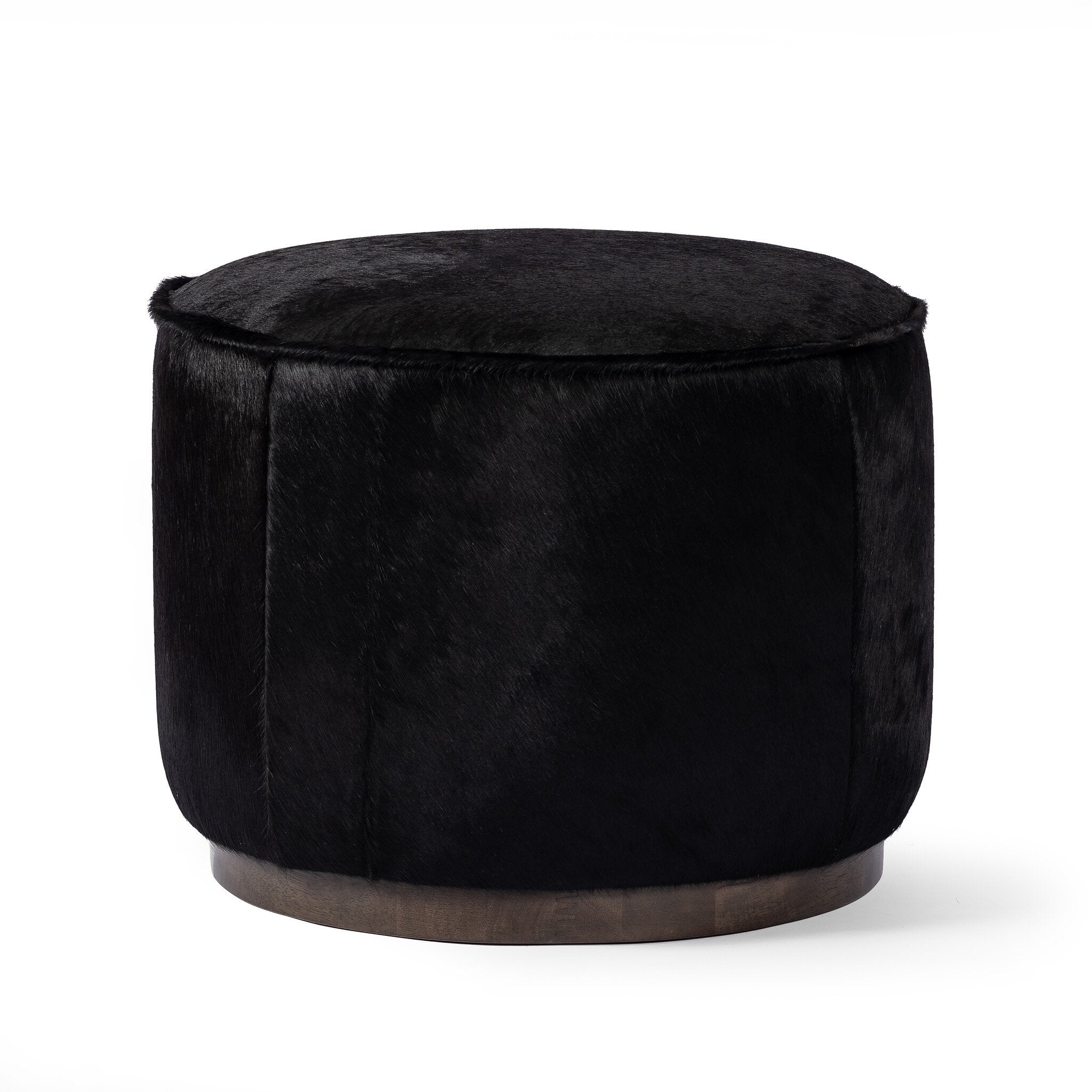 Four Hands Sinclair Round Ottoman — Dark Hair on Hide-Sienna Brown