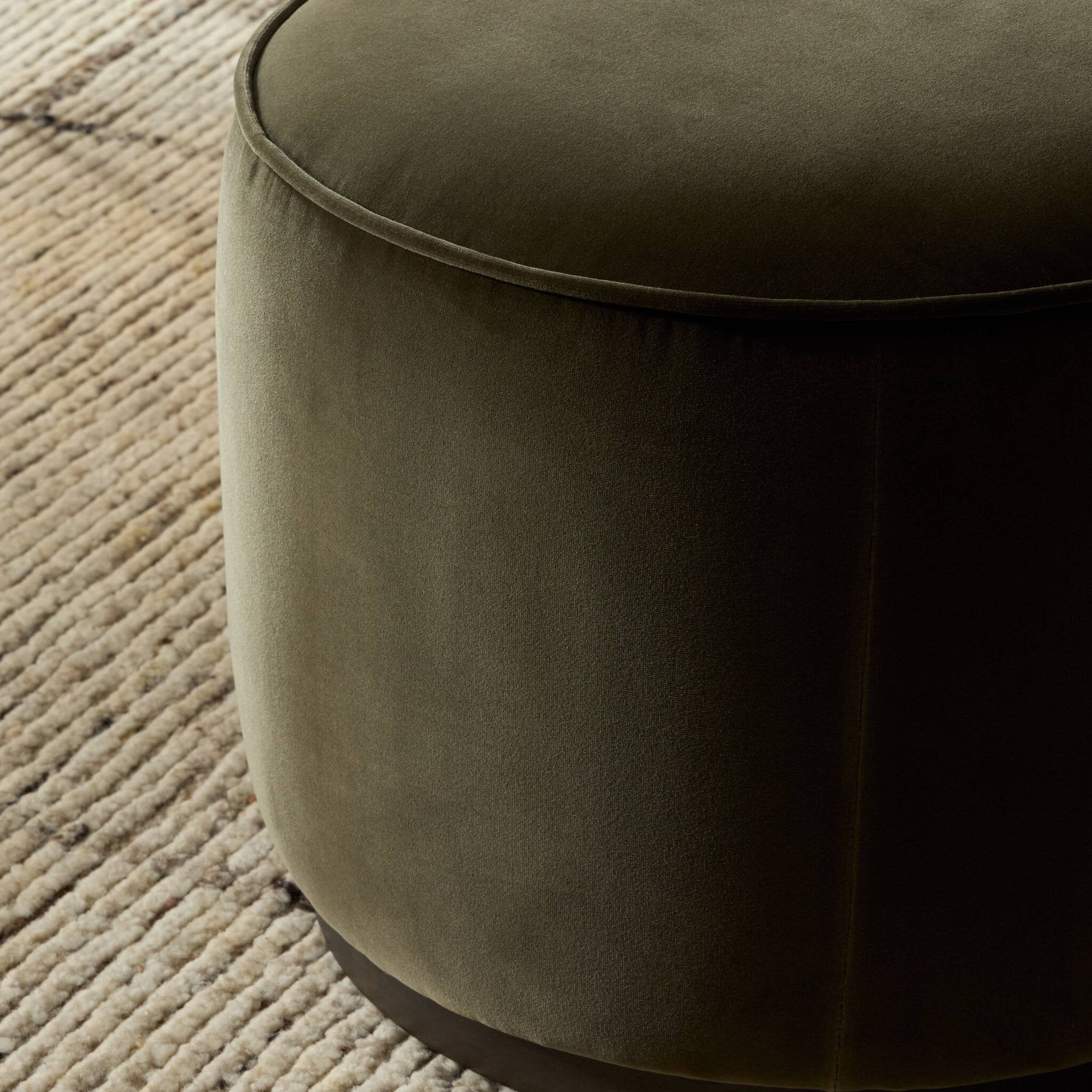 Four Hands Sinclair Round Ottoman — Surrey Olive-Sienna Brown