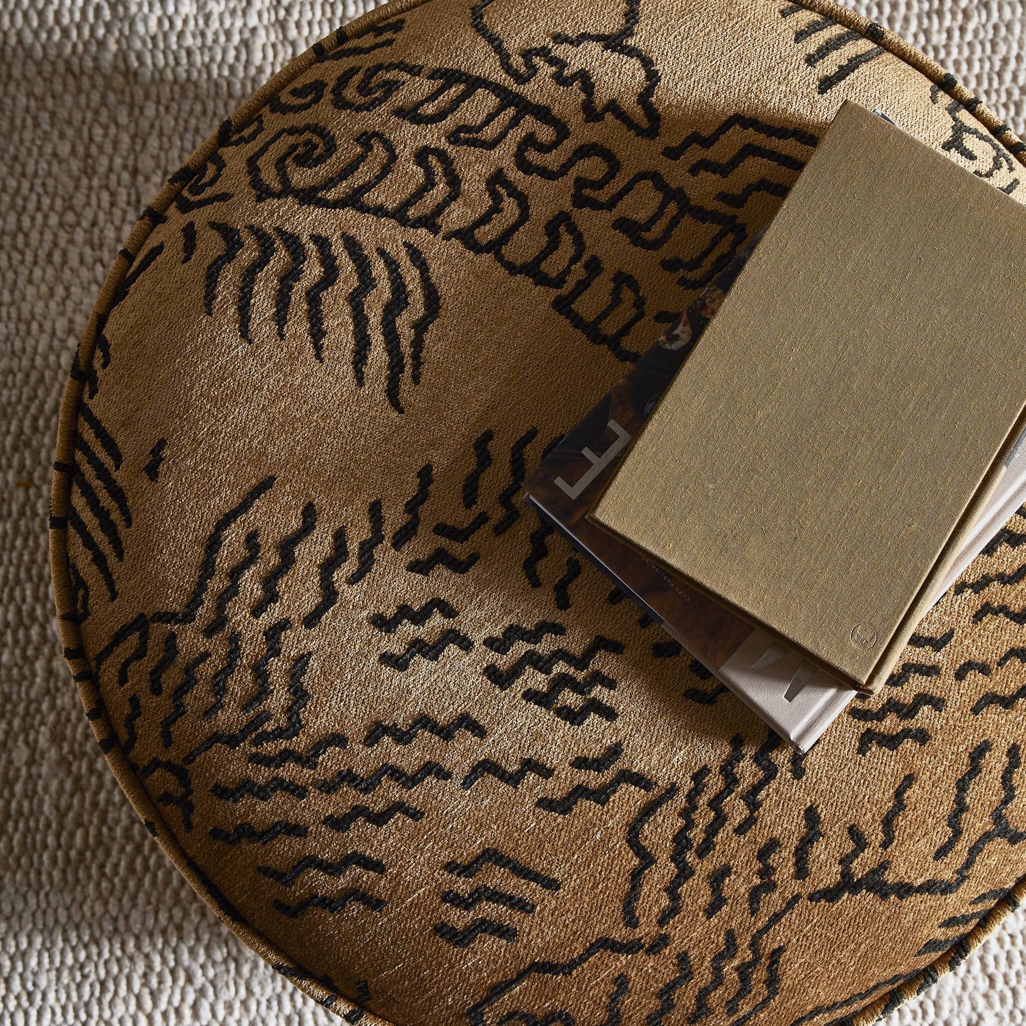 Four Hands Sinclair Round Ottoman — Balkan Ochre-Sienna Brown