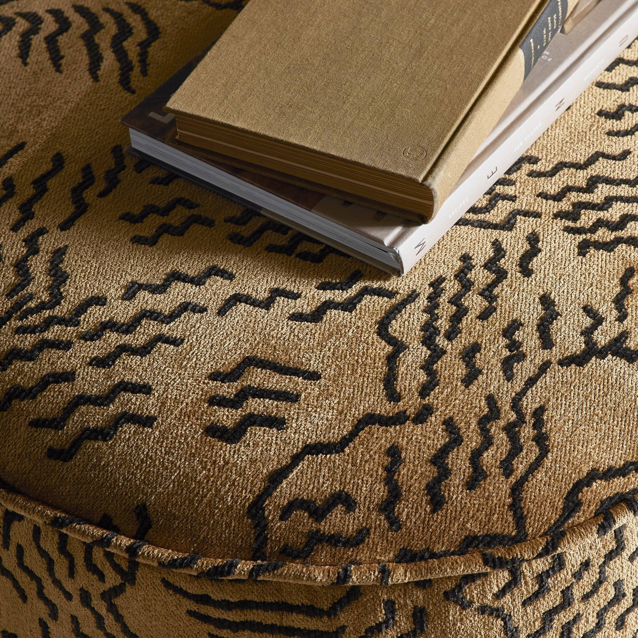 Four Hands Sinclair Round Ottoman — Balkan Ochre-Sienna Brown