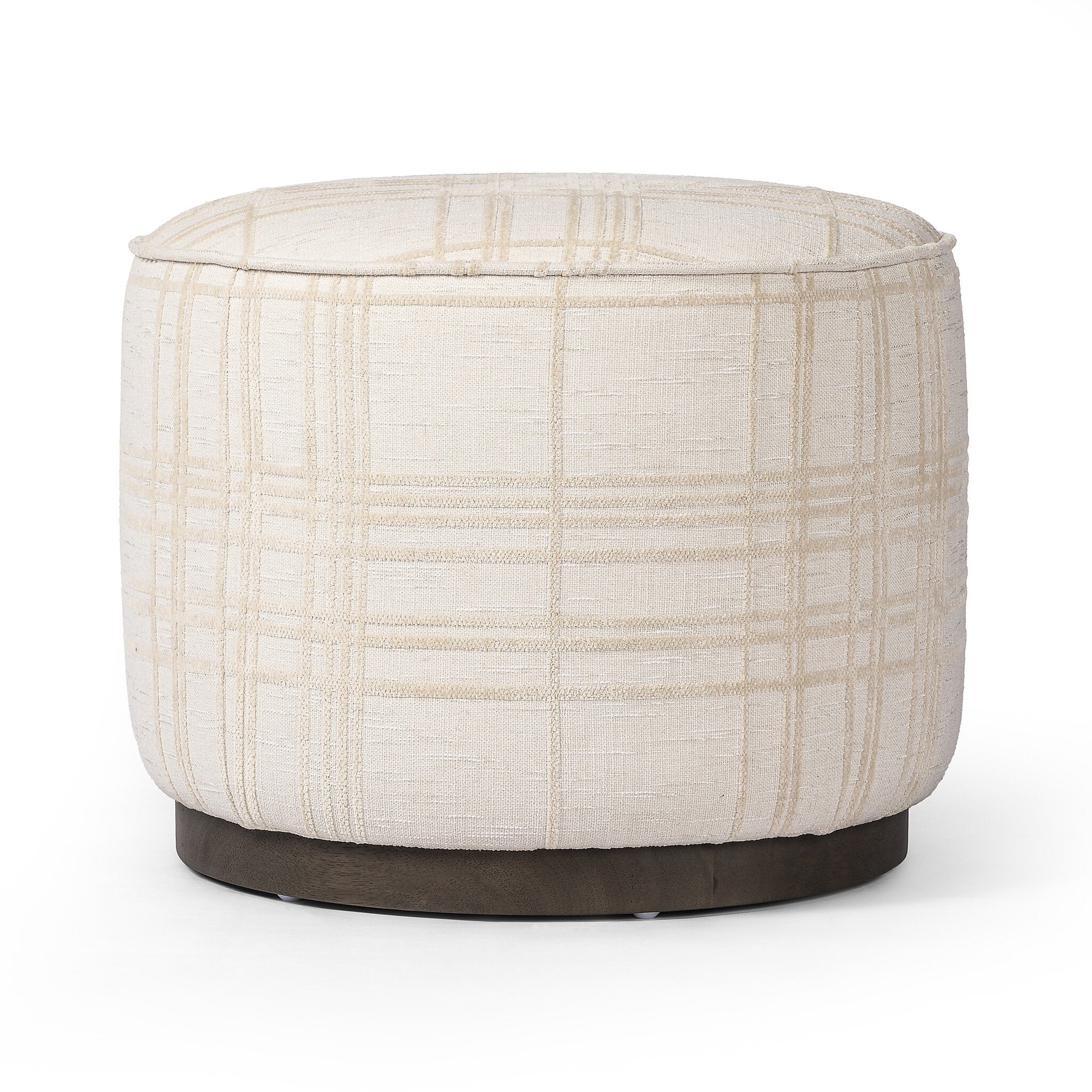 Four Hands Sinclair Round Ottoman — Sheffield Ivory-Sienna Brown
