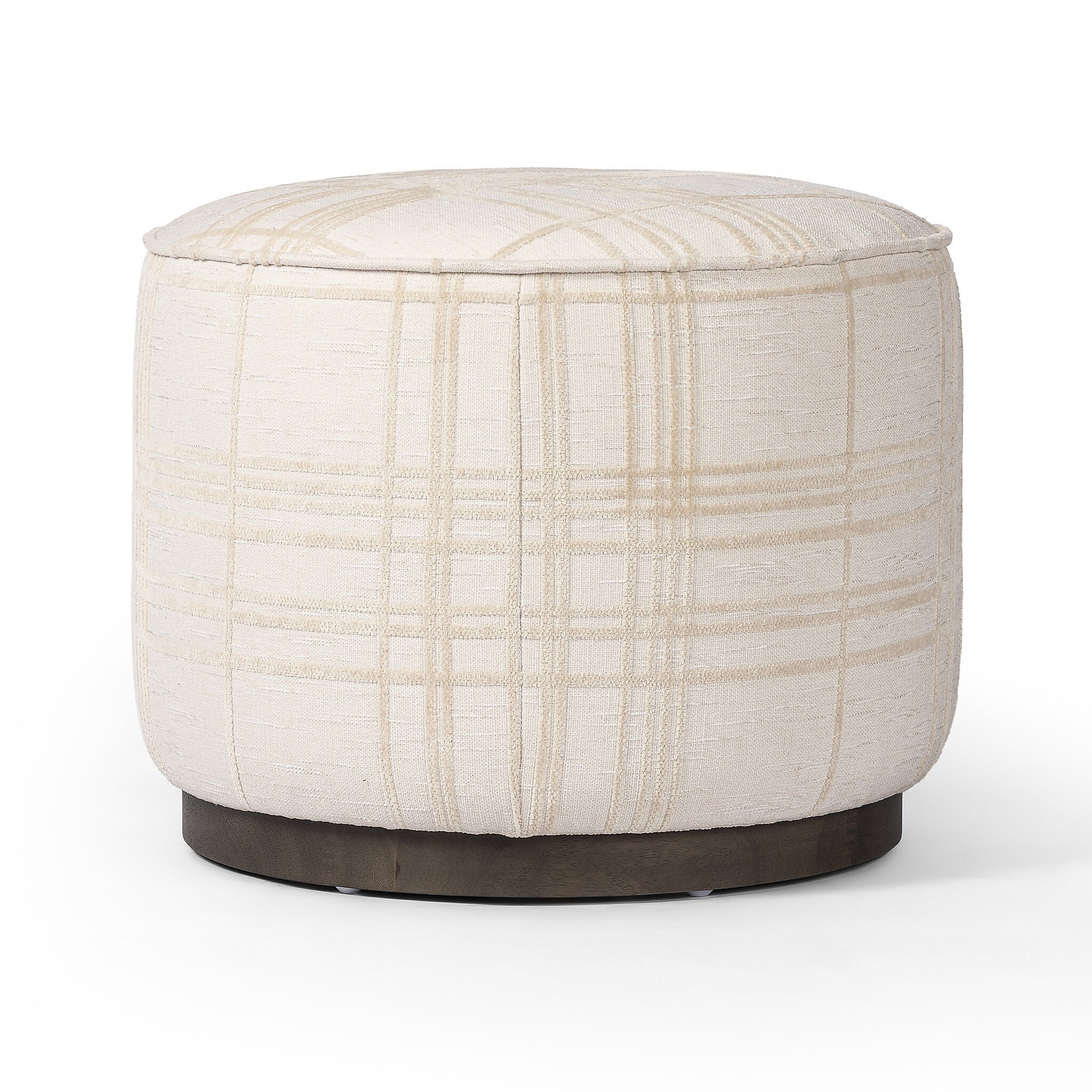 Four Hands Sinclair Round Ottoman — Sheffield Ivory-Sienna Brown