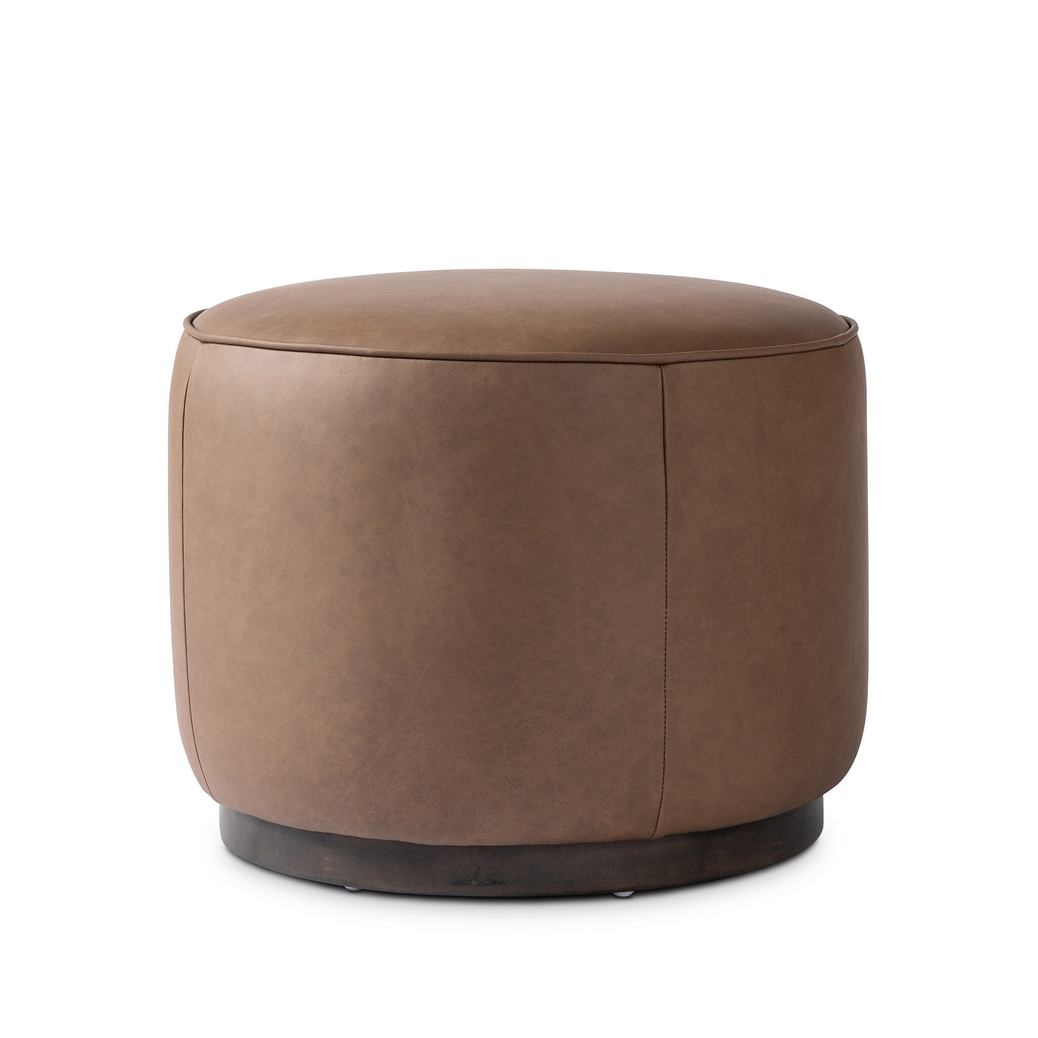 Four Hands Sinclair Round Ottoman — Maestro Cigar-Sienna Brown