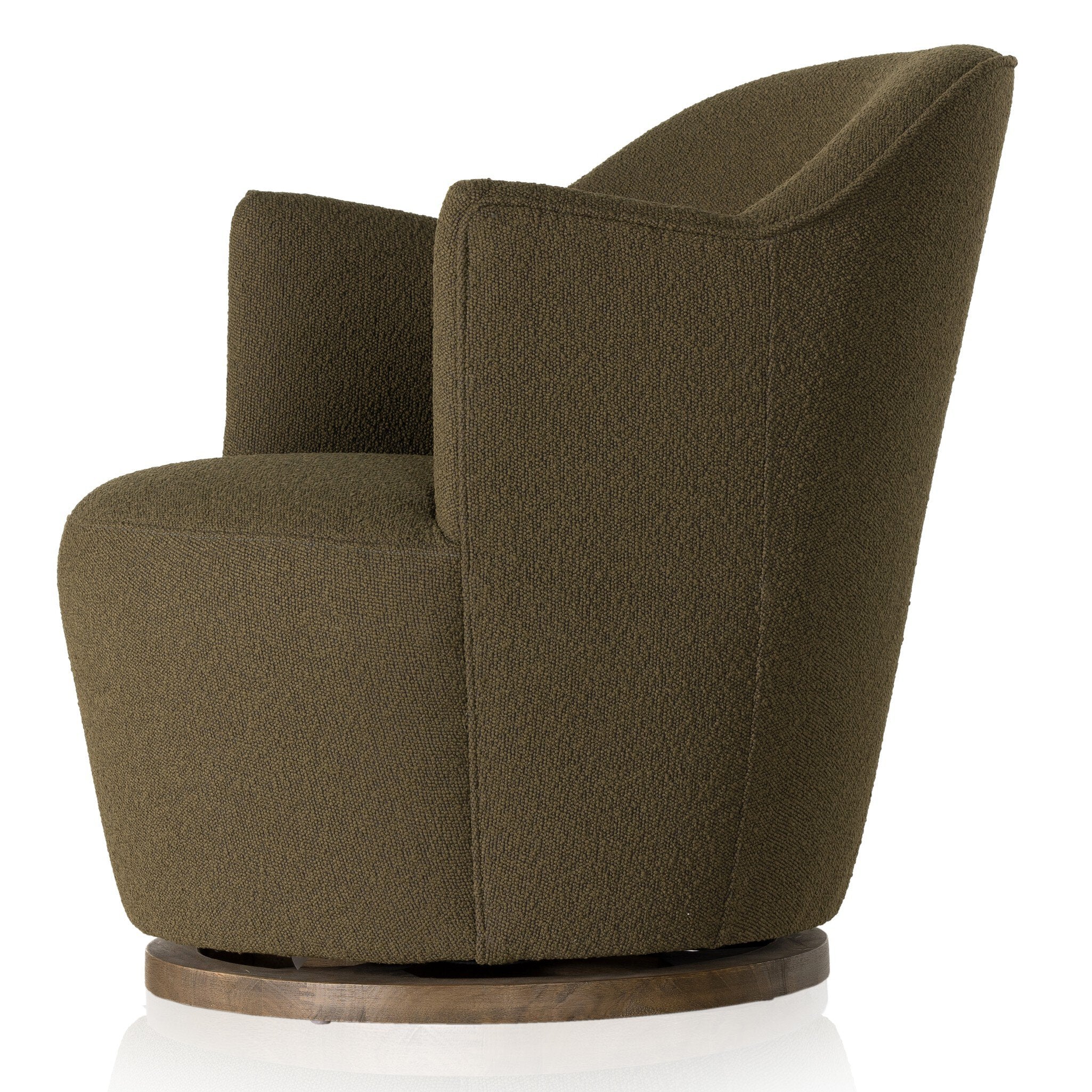 Four Hands Aurora Swivel Chair — FIQA Boucle Olive-Distressed Natural
