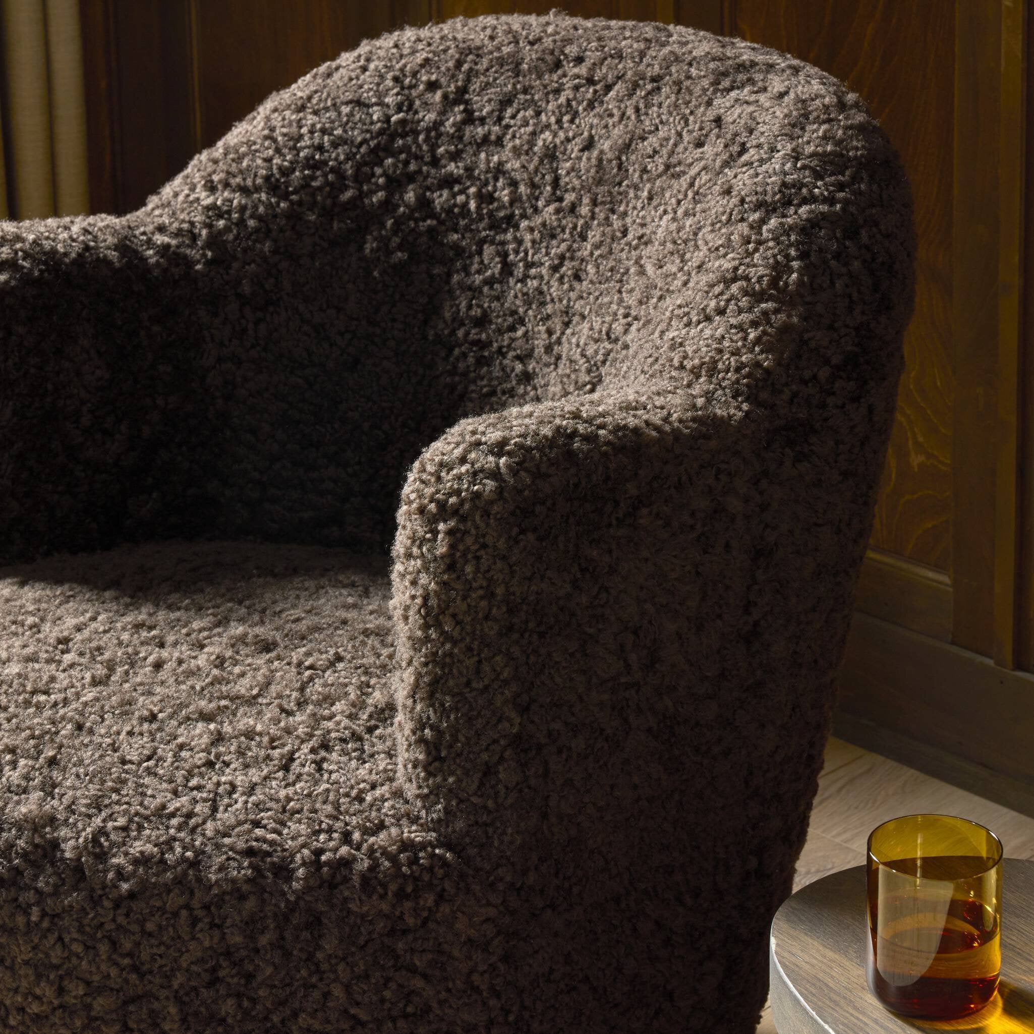 Four Hands Aurora Swivel Chair — Cocoa Shearling-Distressed Natural
