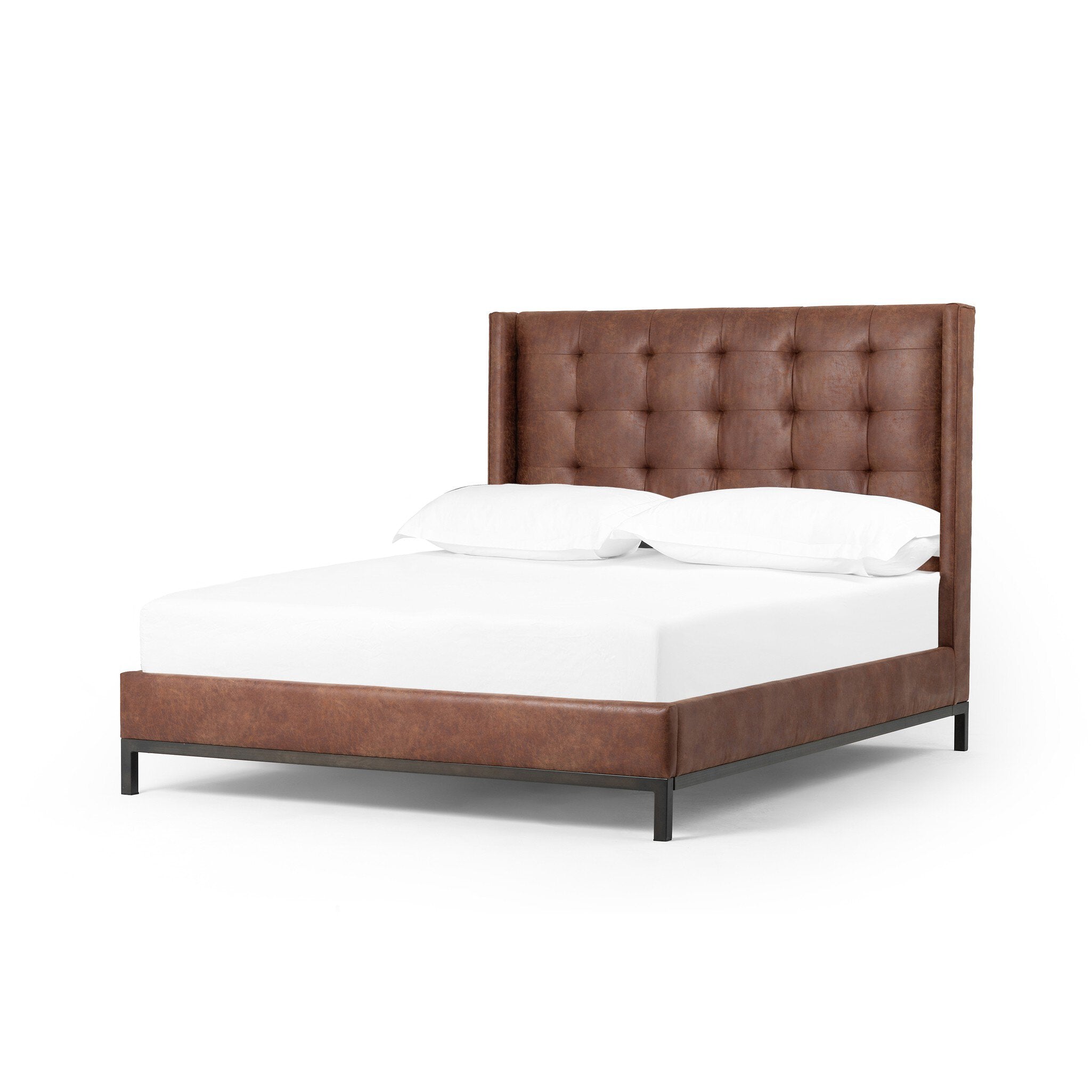 Four Hands Newhall Bed - 55" — Vintage Tobacco-Light Gunmetal-Queen