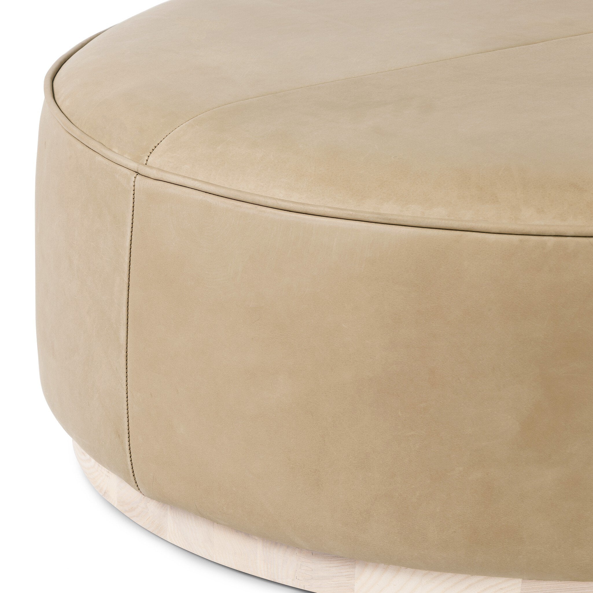 Four Hands Sinclair Large Round Ottoman — Harness Burlap-Natural Whitewash Ash