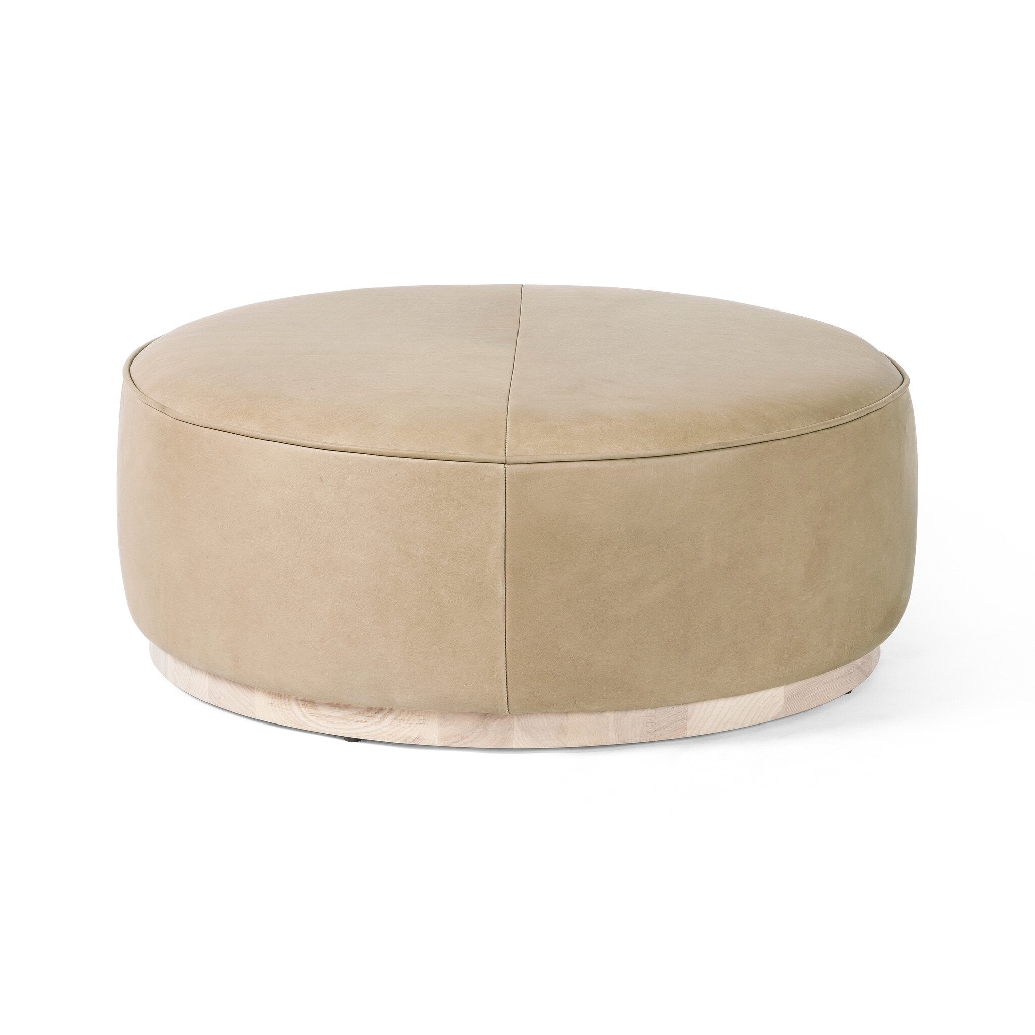 Four Hands Sinclair Large Round Ottoman — Harness Burlap-Natural Whitewash Ash