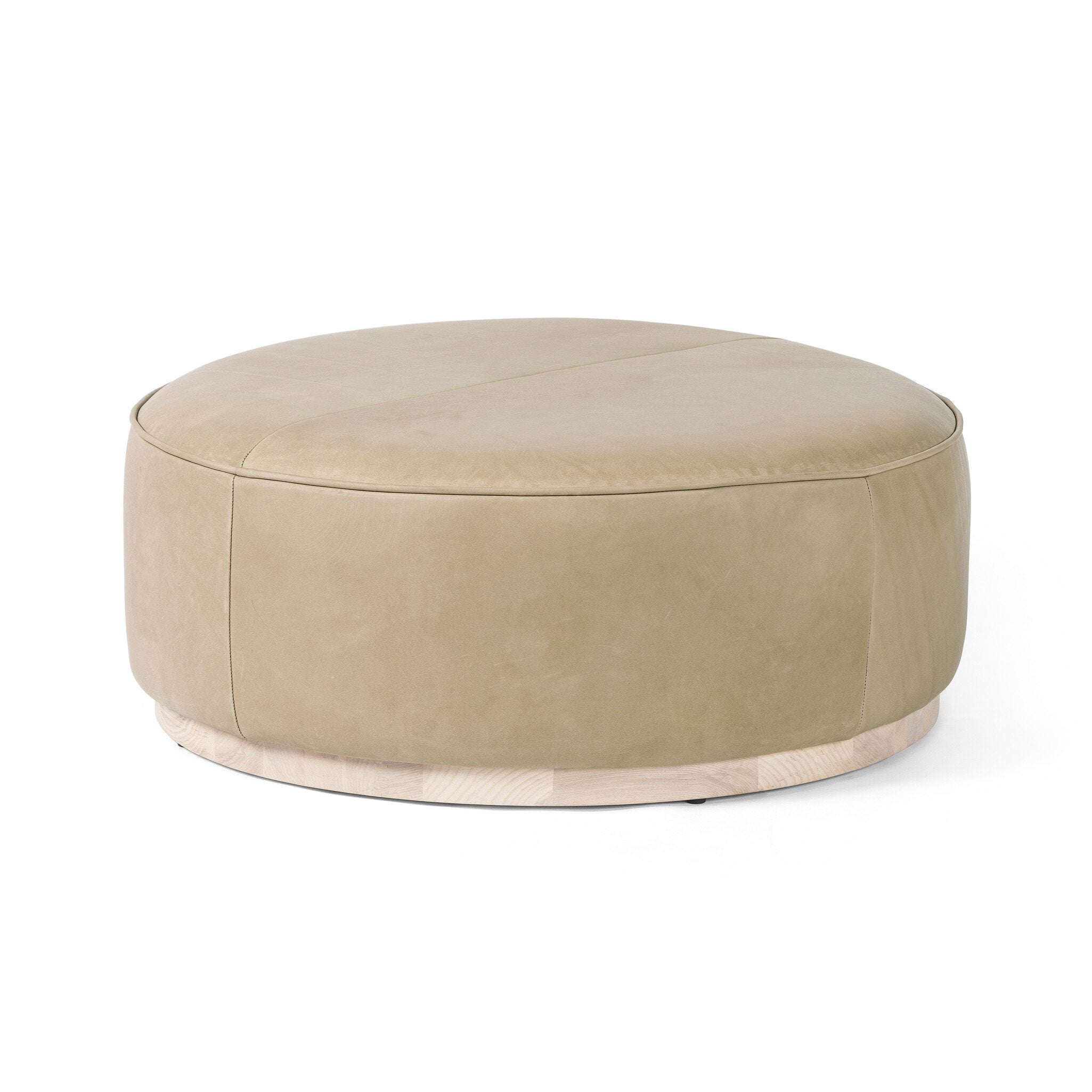 Four Hands Sinclair Large Round Ottoman — Harness Burlap-Natural Whitewash Ash