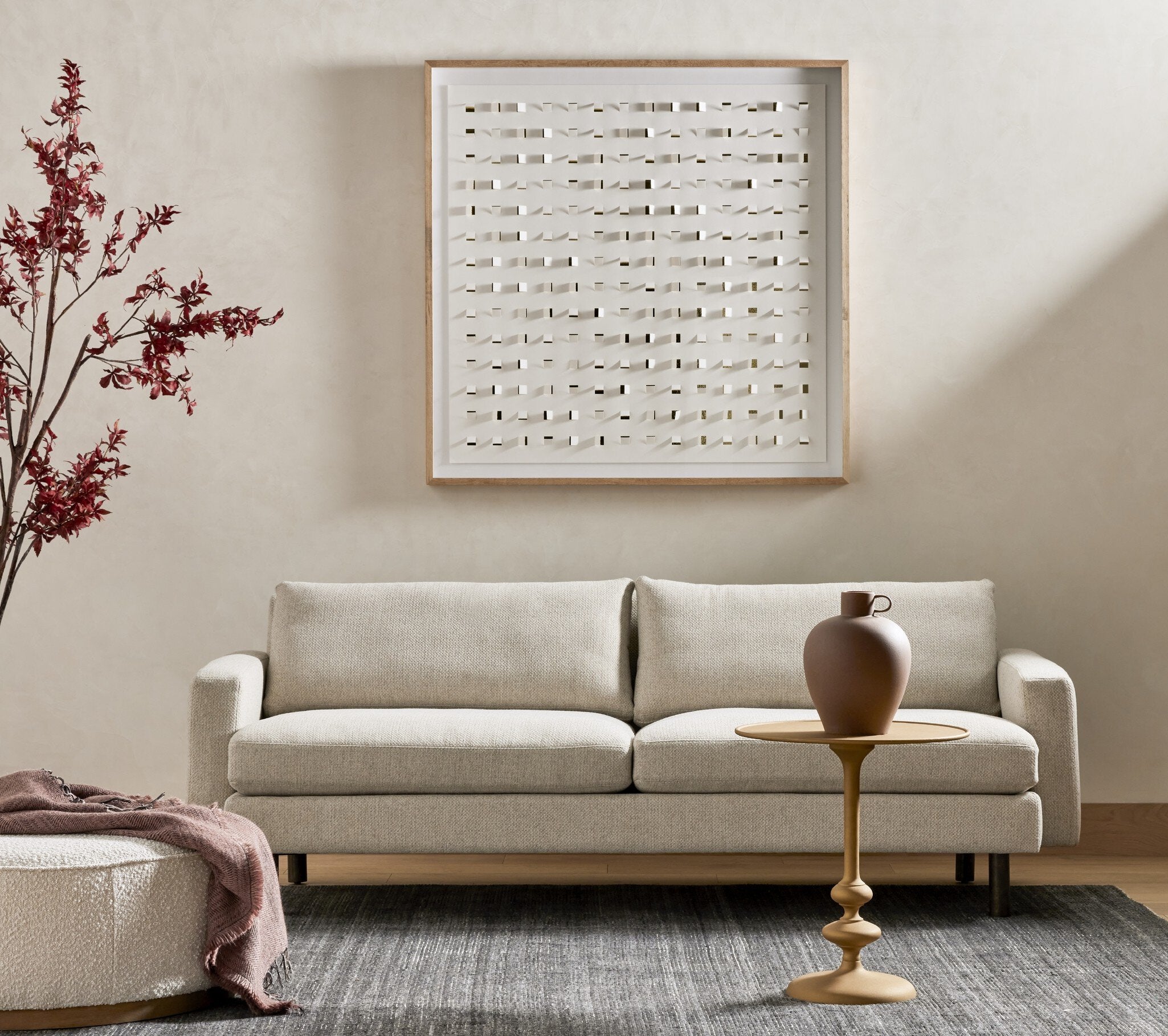Four Hands Sinclair Large Round Ottoman — Knoll Natural-Distressed Natural