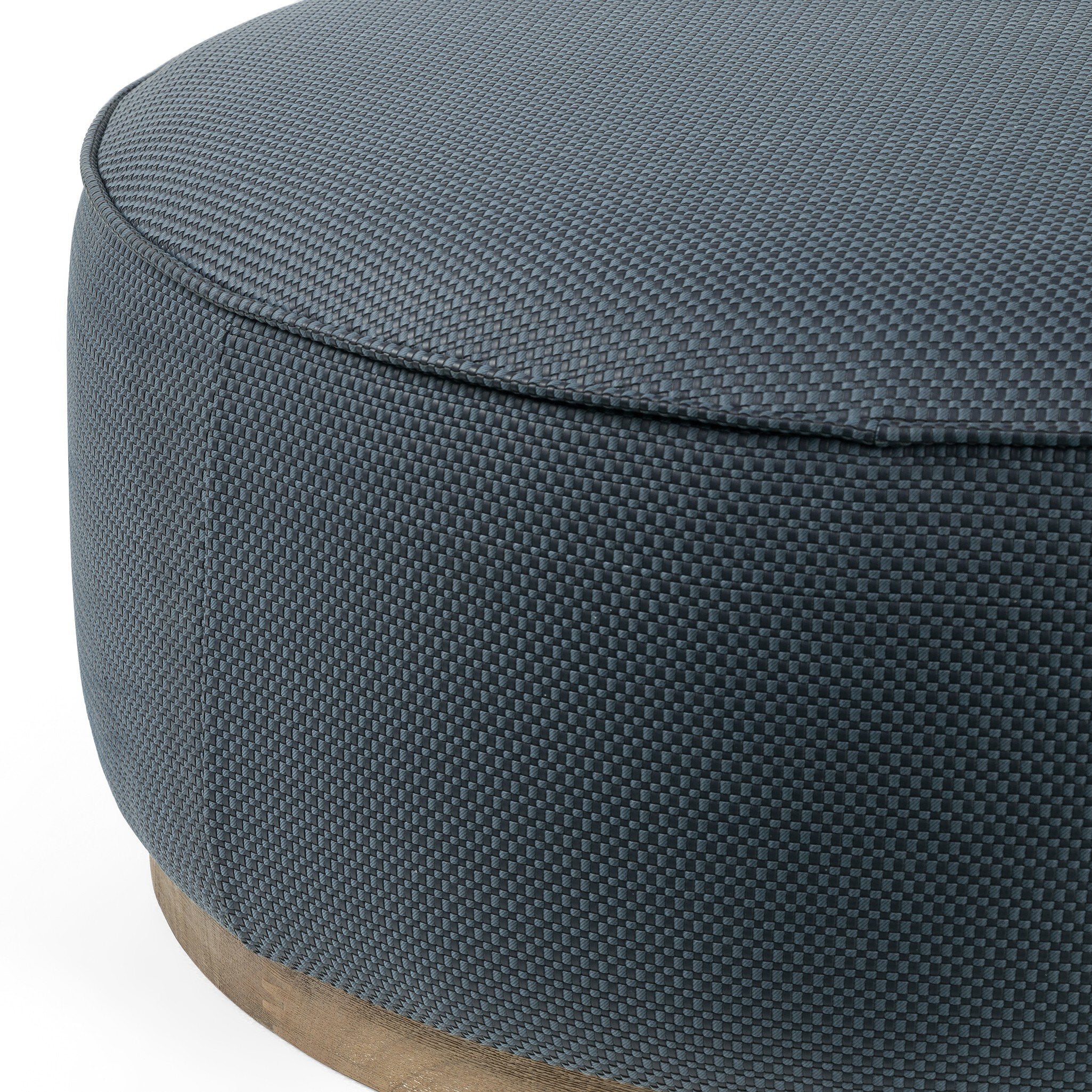 Four Hands Sinclair Large Round Ottoman — Fresno Cobalt-Distressed Natural