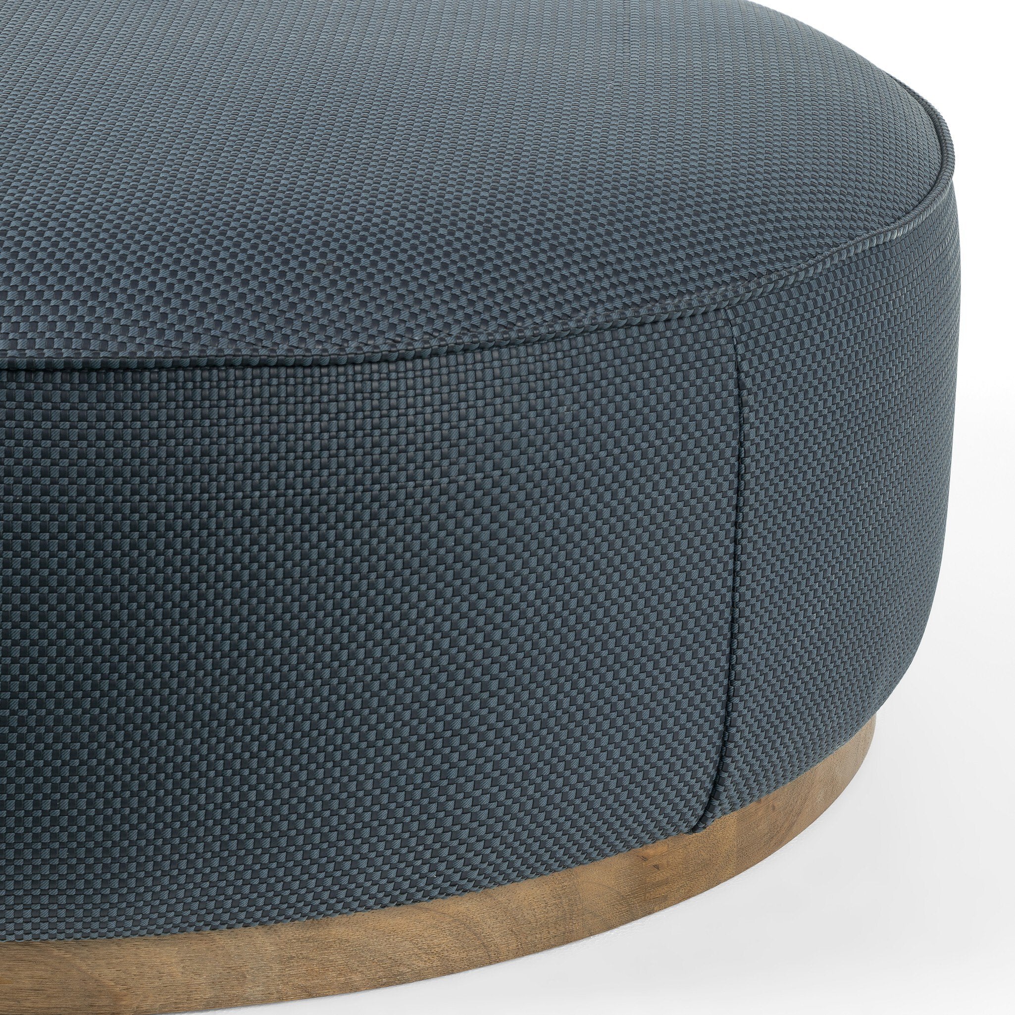 Four Hands Sinclair Large Round Ottoman — Fresno Cobalt-Distressed Natural