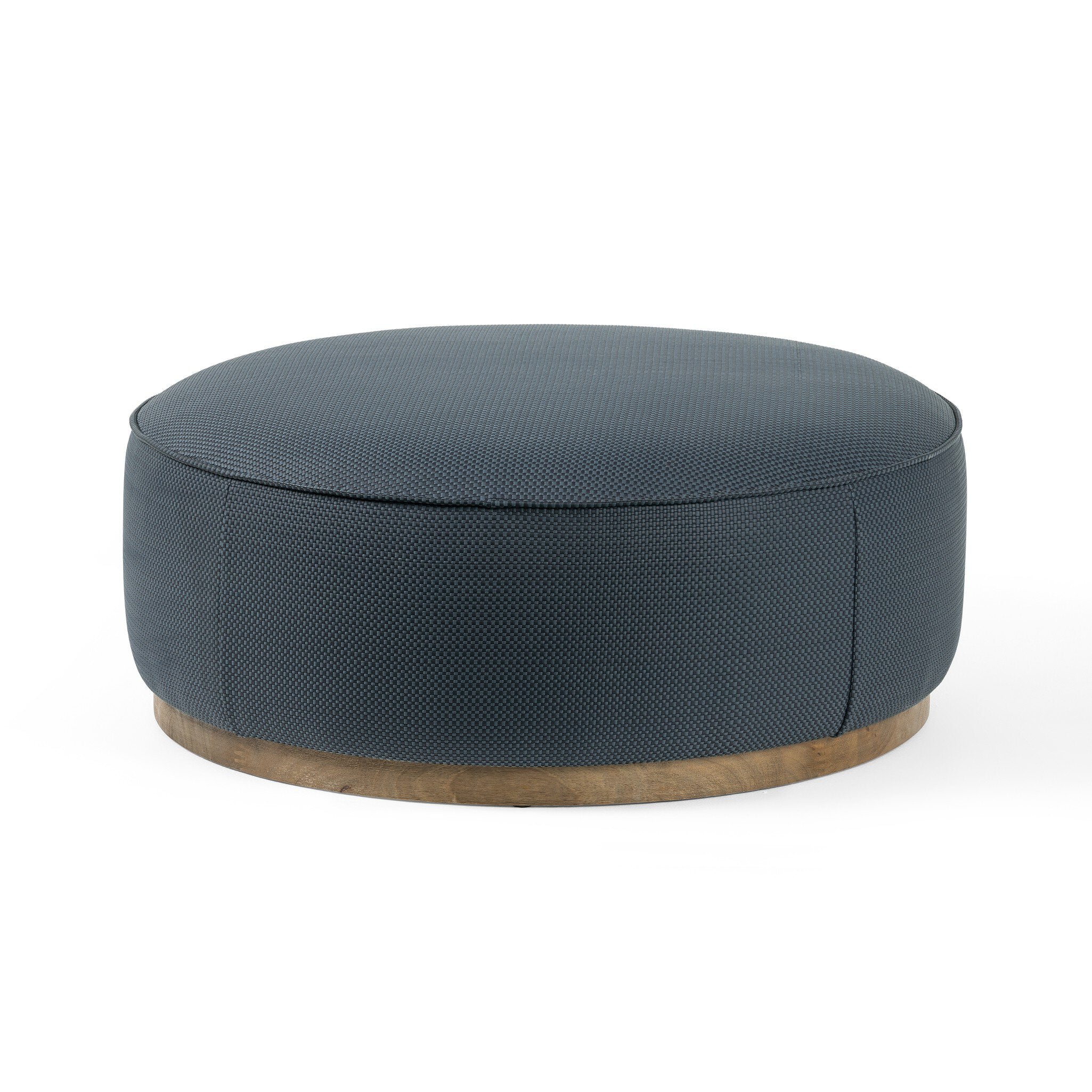 Four Hands Sinclair Large Round Ottoman — Fresno Cobalt-Distressed Natural