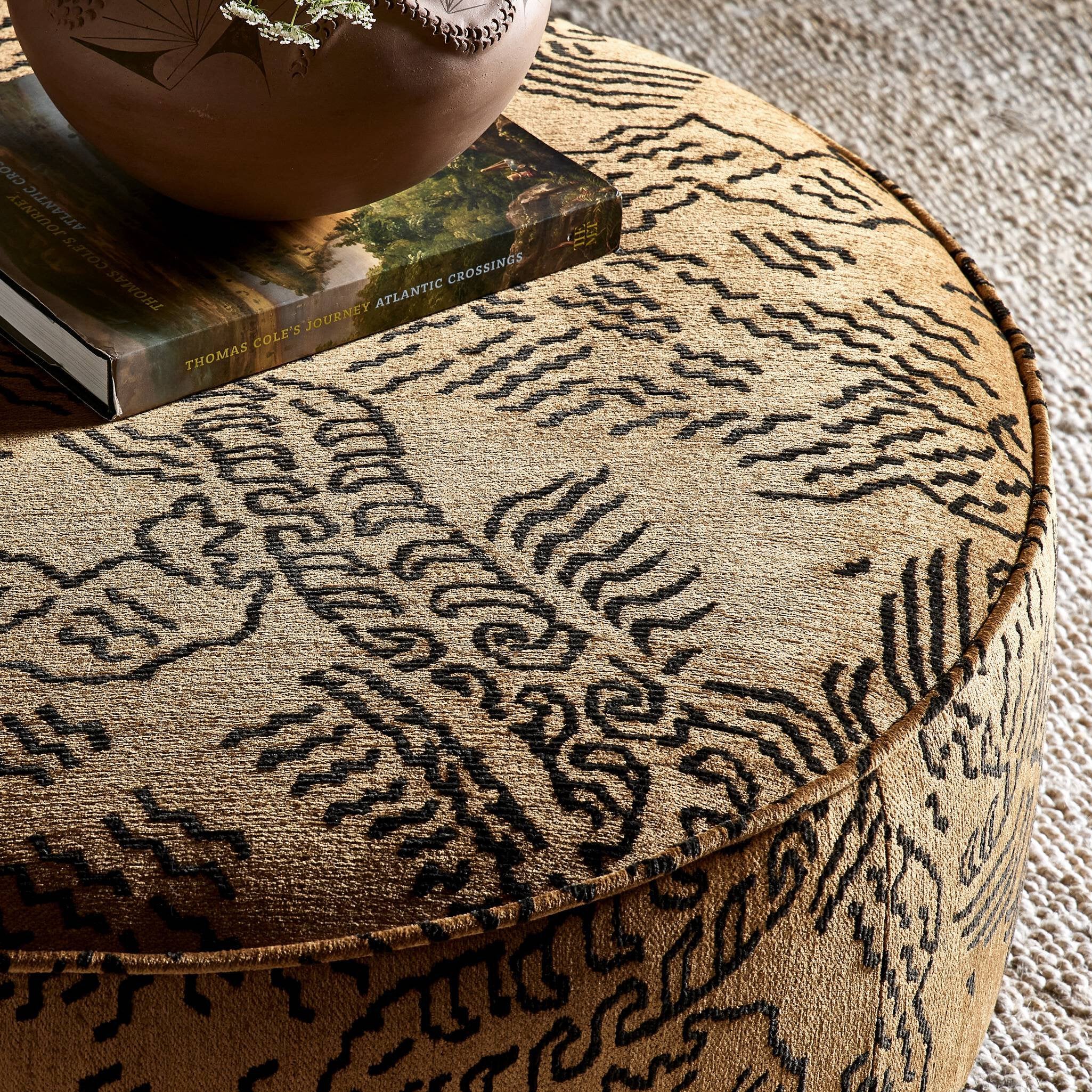 Four Hands Sinclair Large Round Ottoman — Balkan Ochre-Sienna Brown
