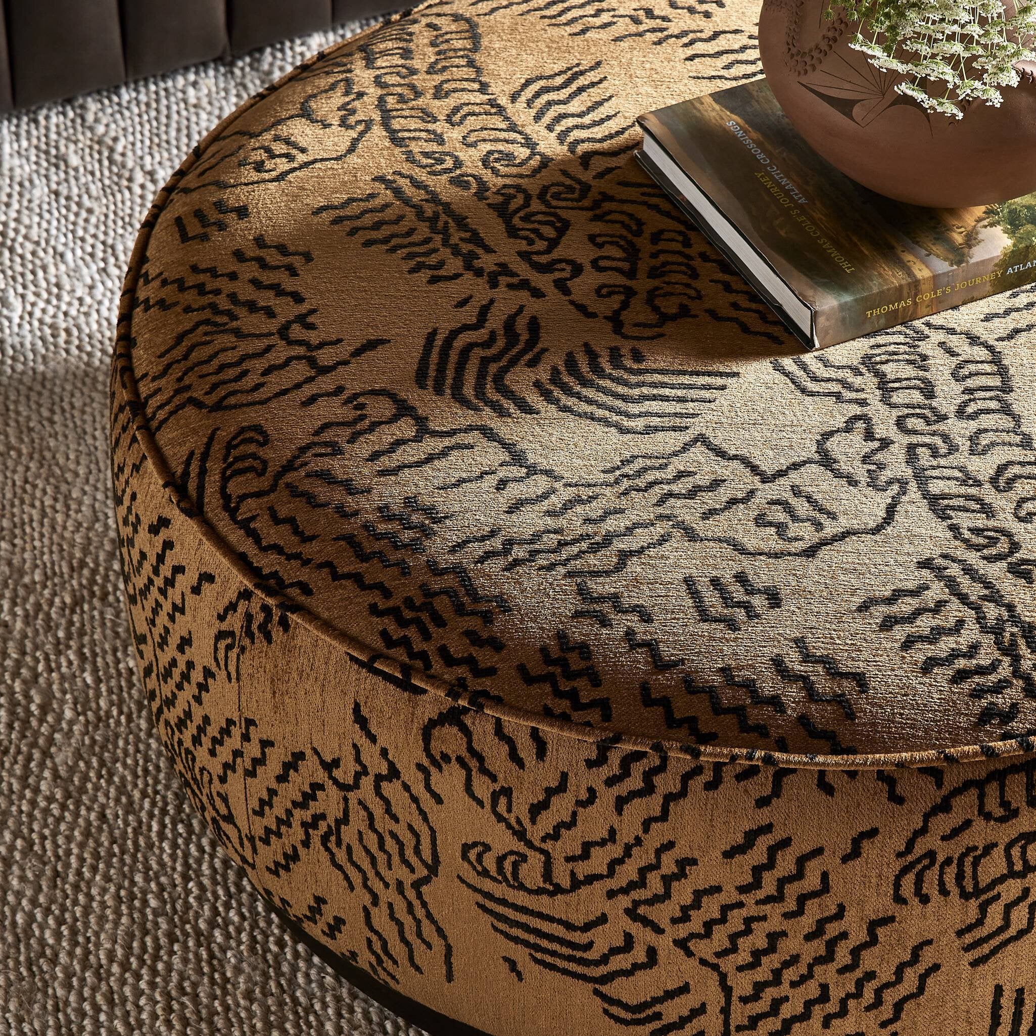Four Hands Sinclair Large Round Ottoman — Balkan Ochre-Sienna Brown