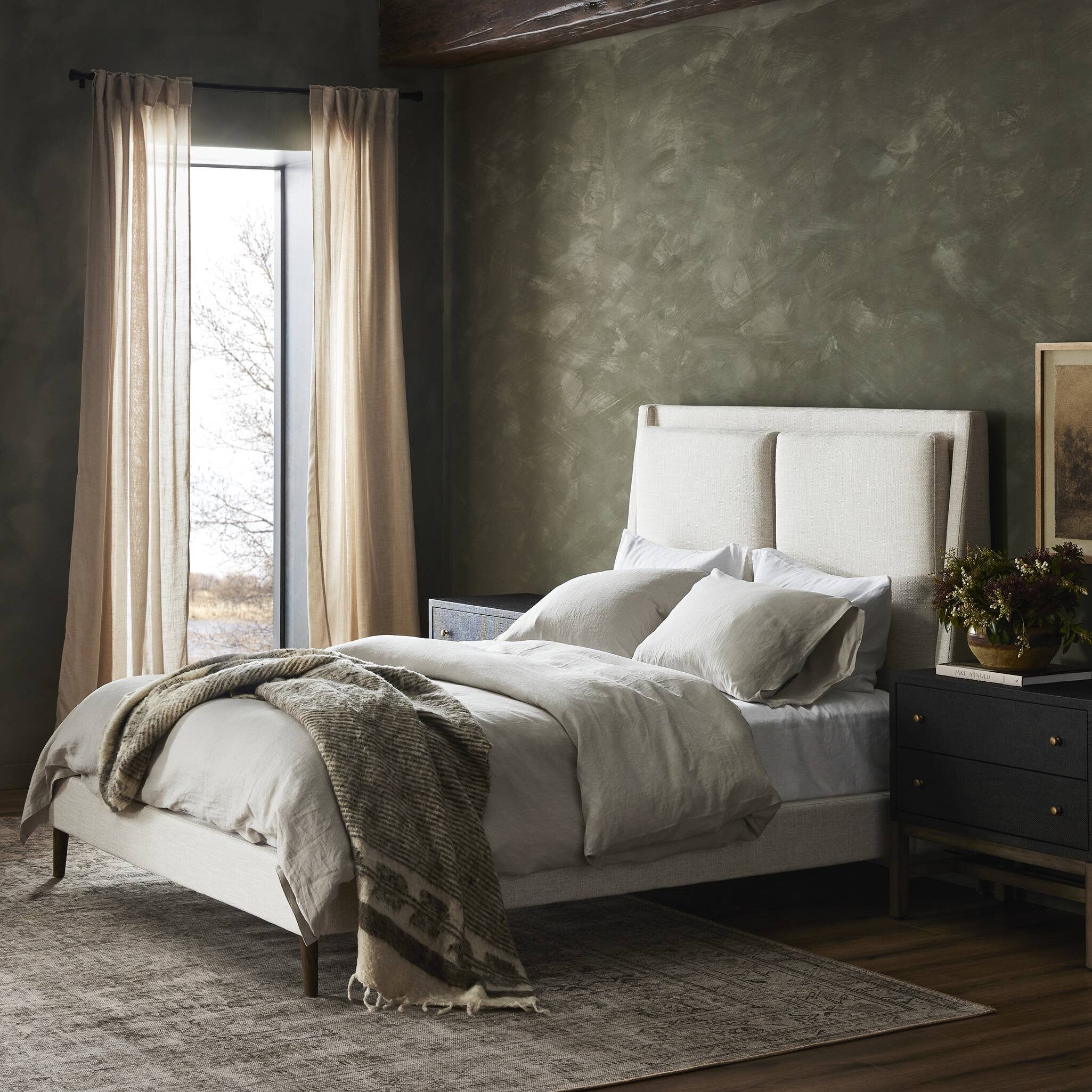 Four Hands Potter Bed — Dover Crescent-Distressed Natural-Queen