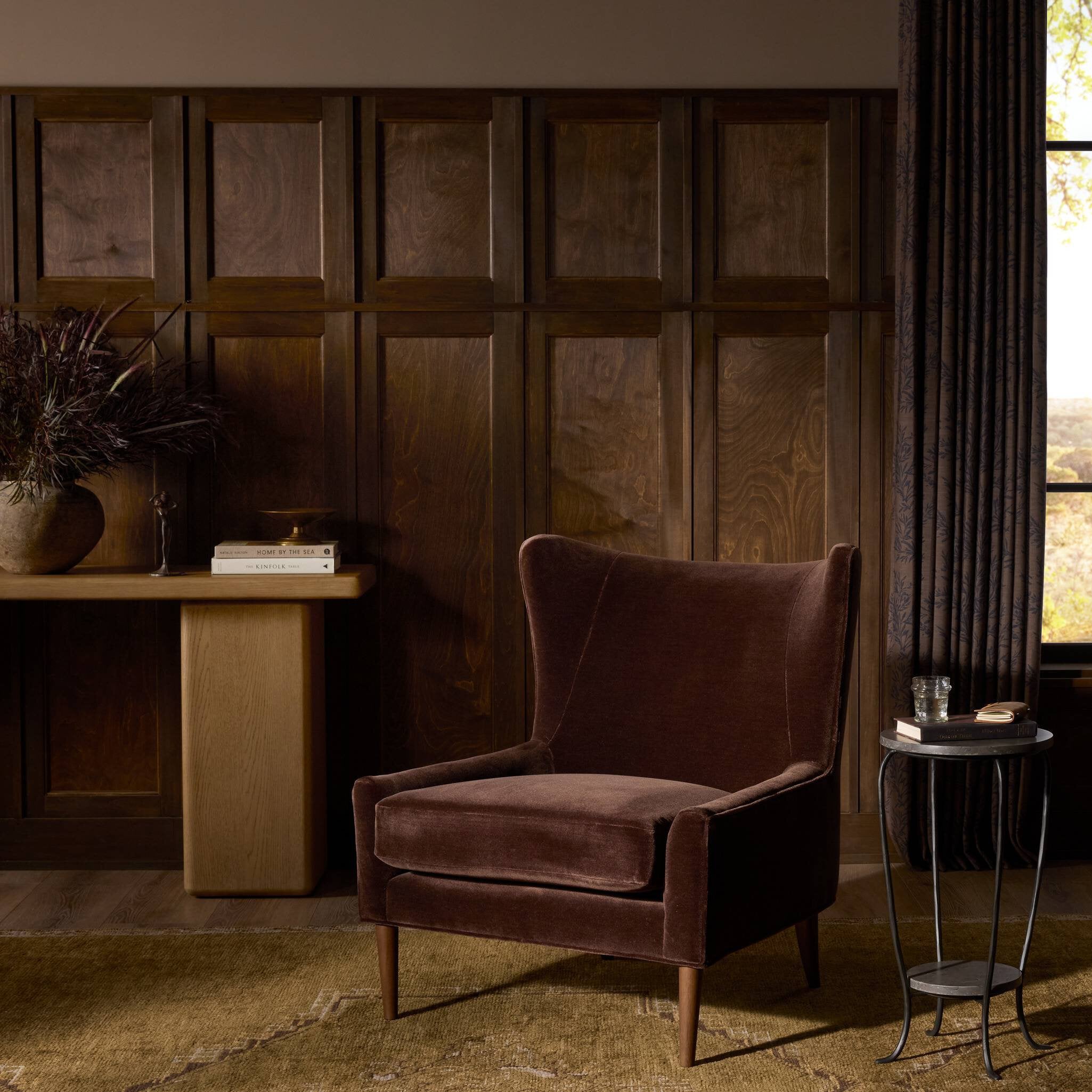 Four Hands Marlow Wing Chair — Monte Chocolate-Almond