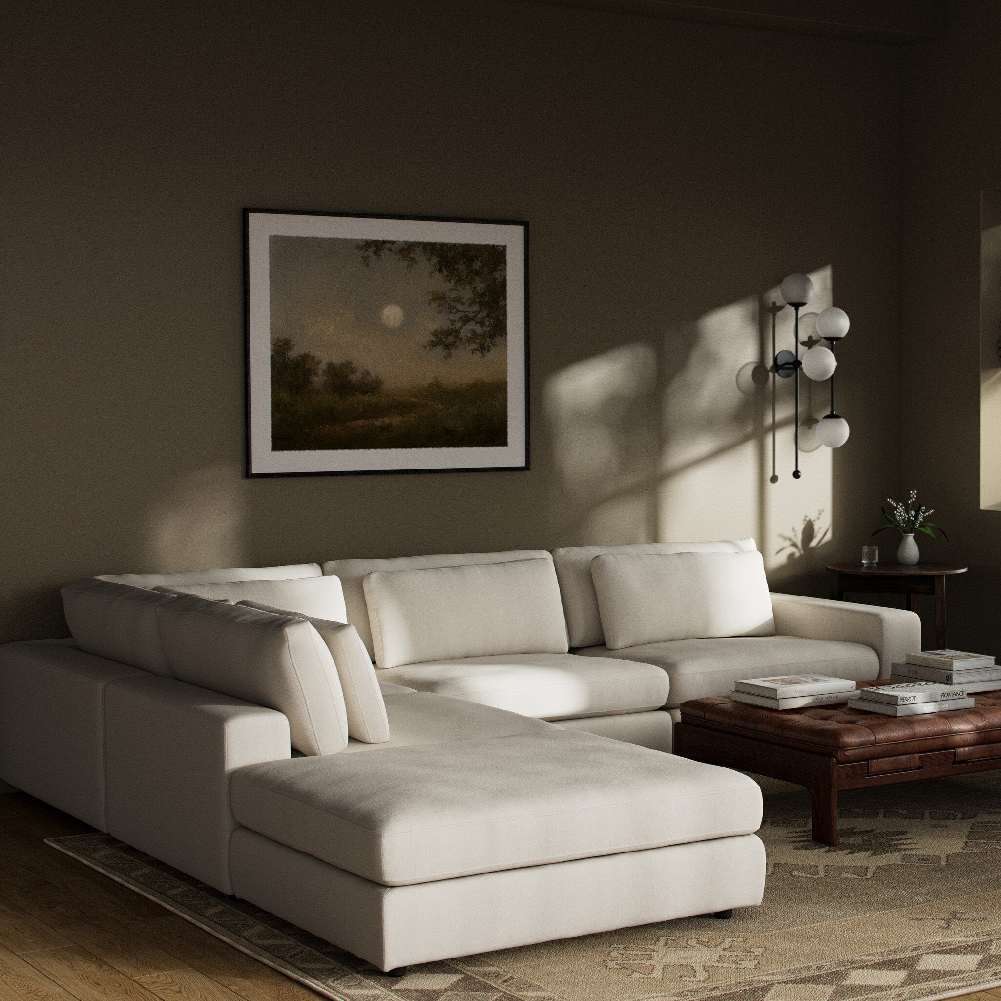 Four Hands Bloor 4-Piece Sectional W/ Ottoman — Crypton Nomad Marshmallow