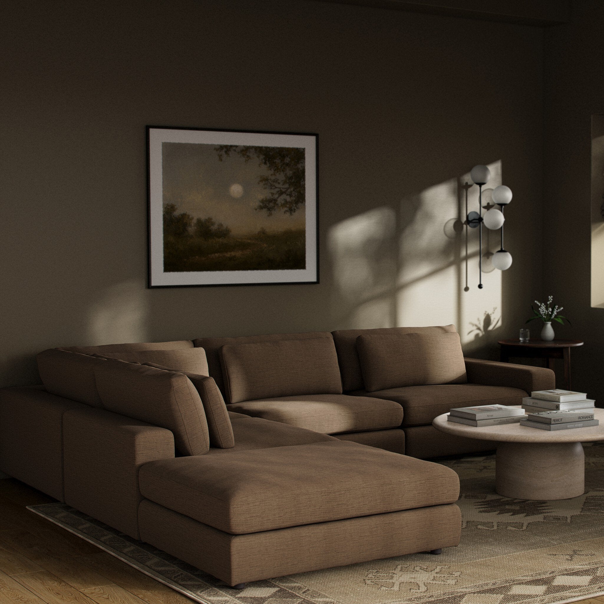 Four Hands Bloor 4-Piece Sectional W/ Ottoman — Crypton Nomad Mushroom