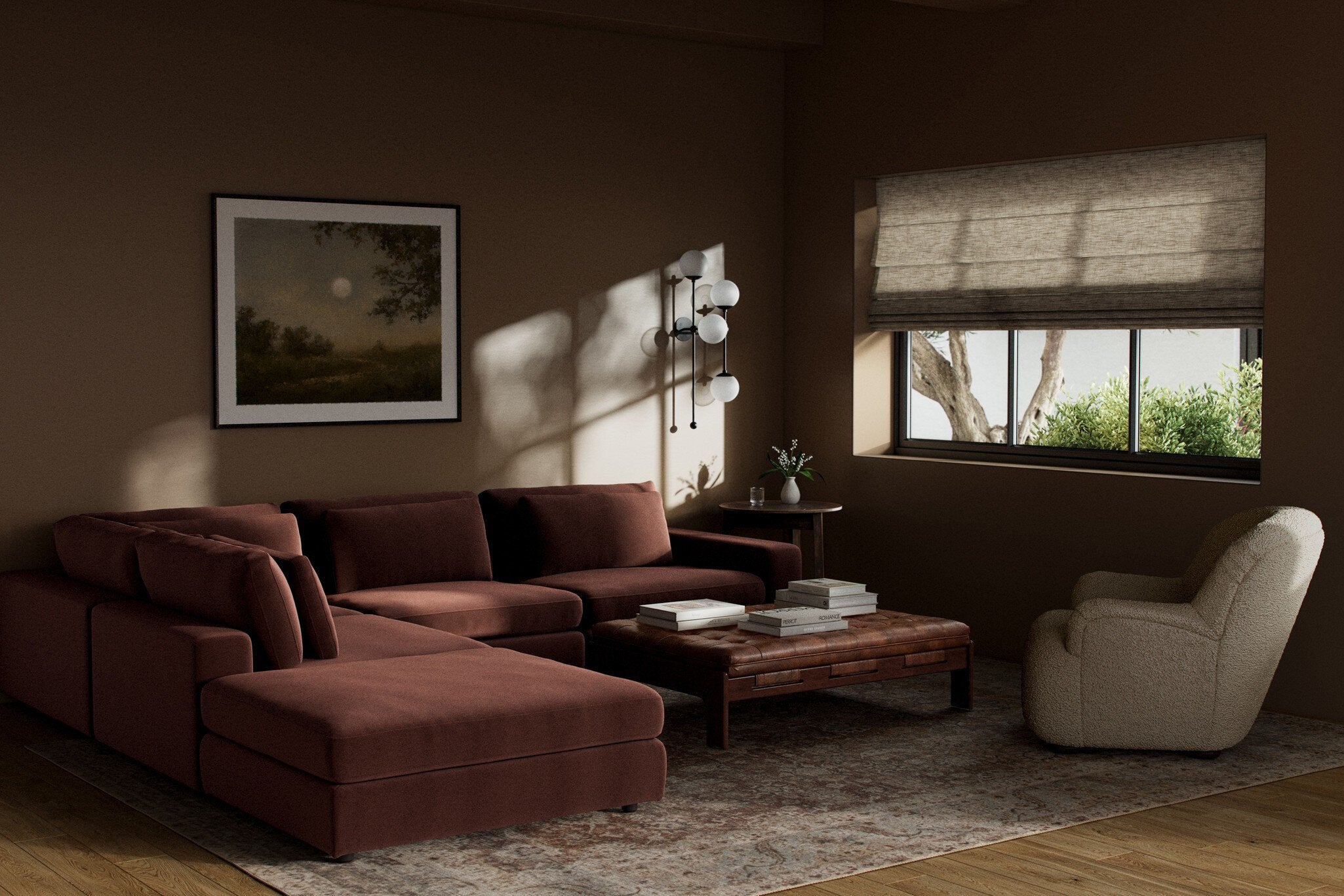 Four Hands Bloor 4-Piece Sectional W/ Ottoman — Surrey Auburn