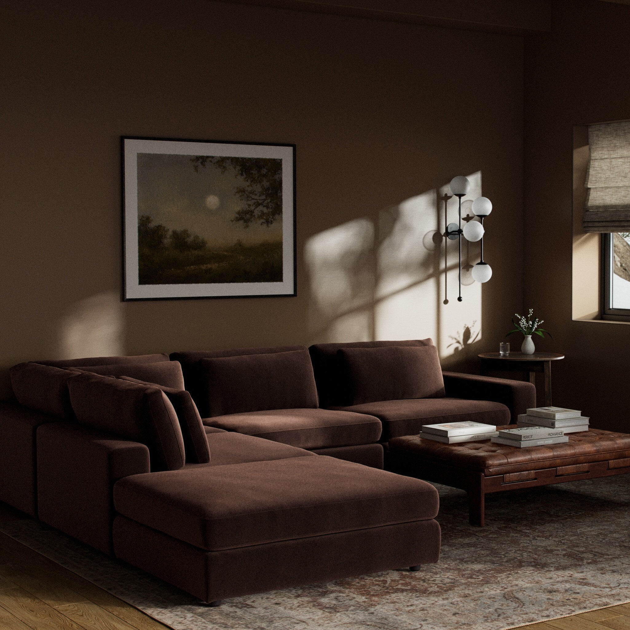 Four Hands Bloor 4-Piece Sectional W/ Ottoman — Surrey Cocoa