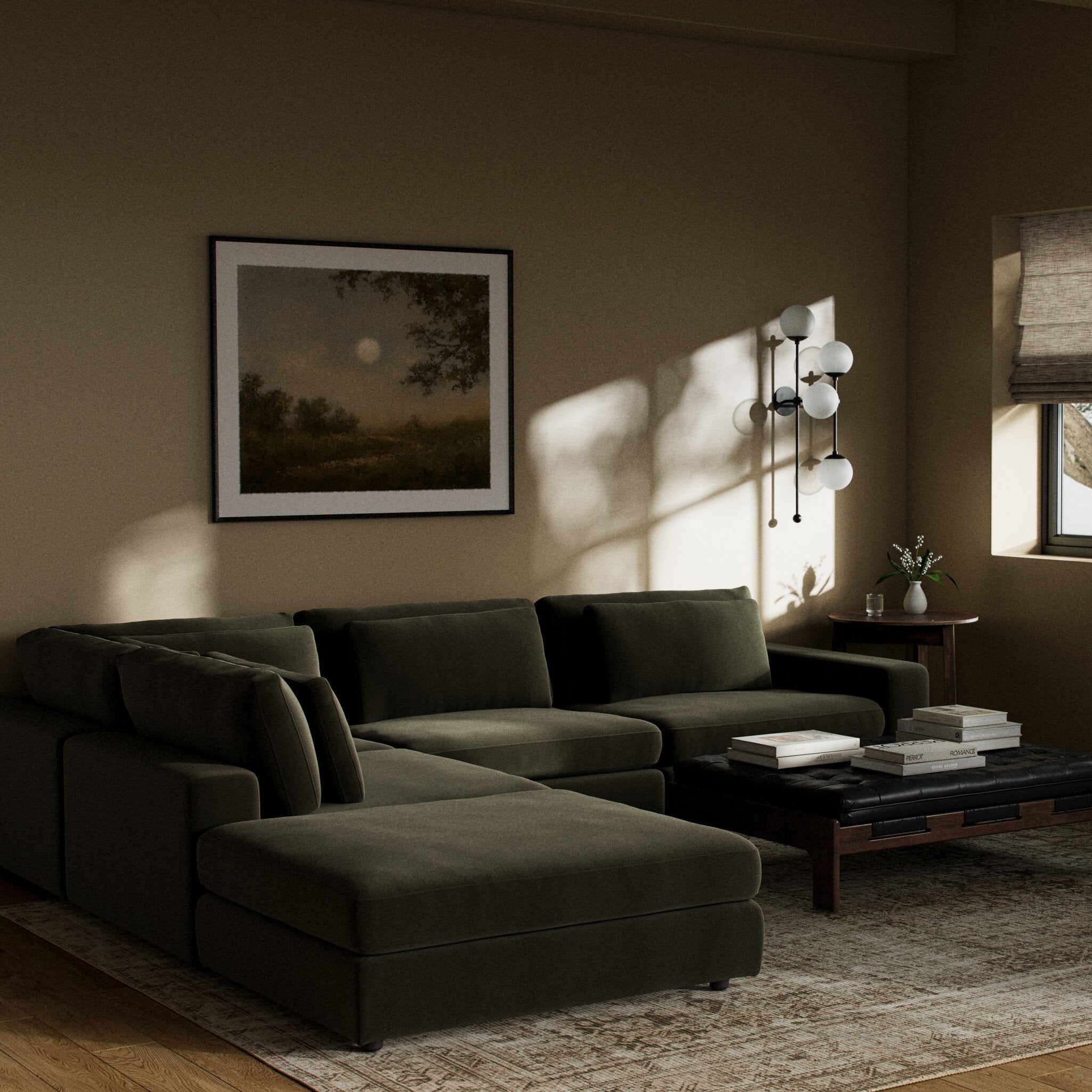 Four Hands Bloor 4-Piece Sectional W/ Ottoman — Surrey Olive