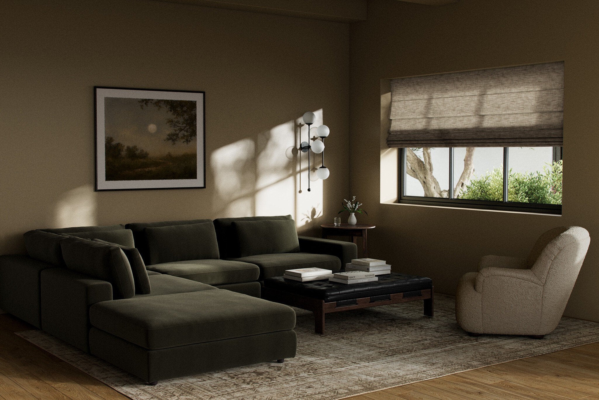 Four Hands Bloor 4-Piece Sectional W/ Ottoman — Surrey Olive