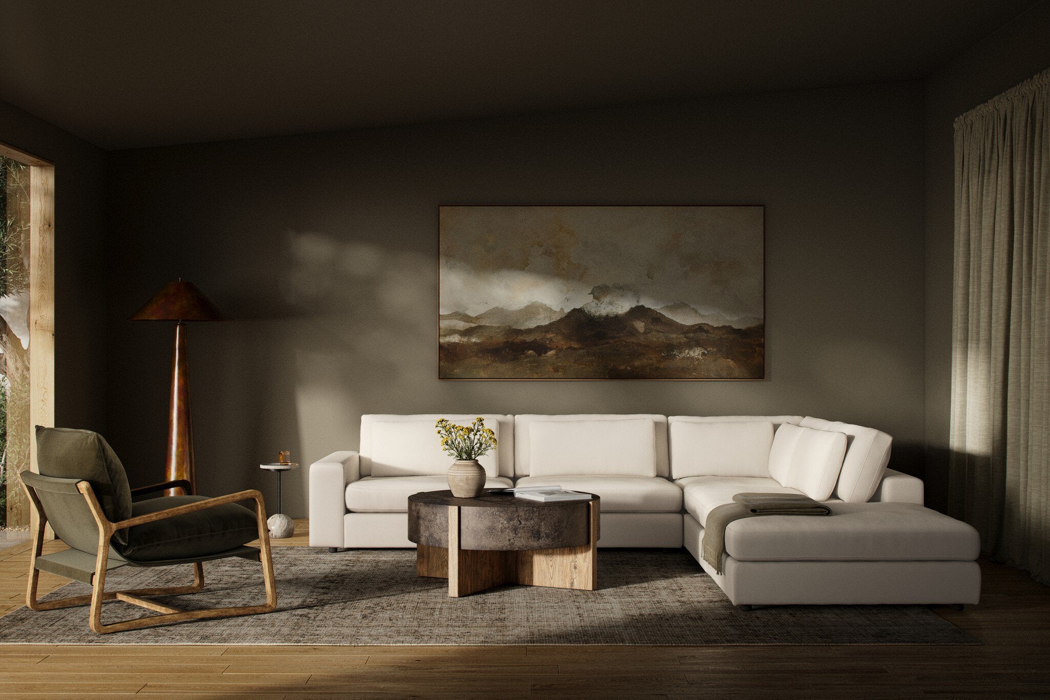 Four Hands Bloor 4-Piece Sectional W/ Ottoman — Crypton Nomad Marshmallow