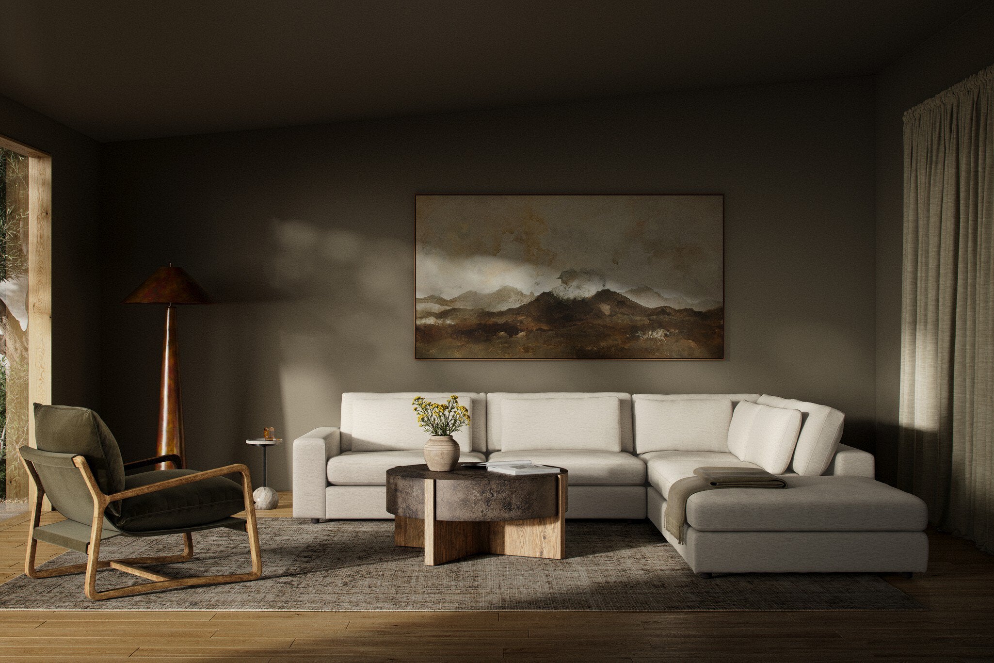 Four Hands Bloor 4-Piece Sectional W/ Ottoman — Crypton Nomad Snow
