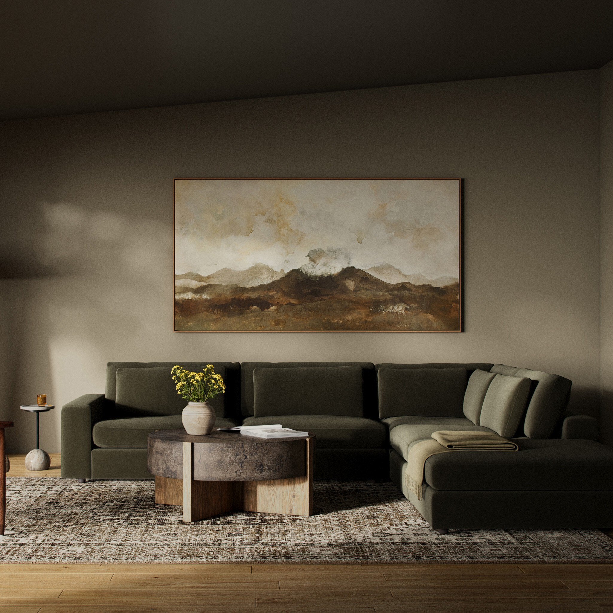 Four Hands Bloor 4-Piece Sectional W/ Ottoman — Surrey Olive