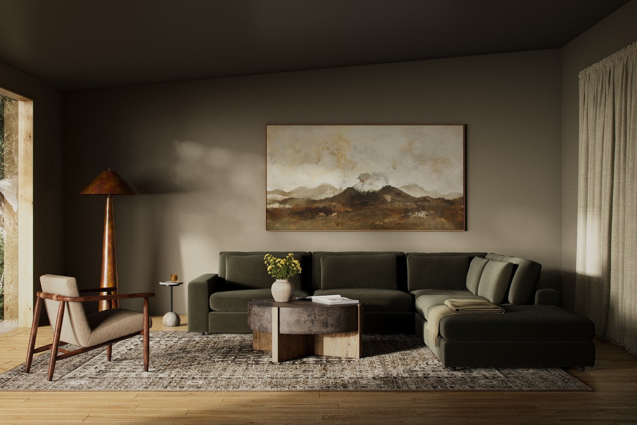Four Hands Bloor 4-Piece Sectional W/ Ottoman — Surrey Olive