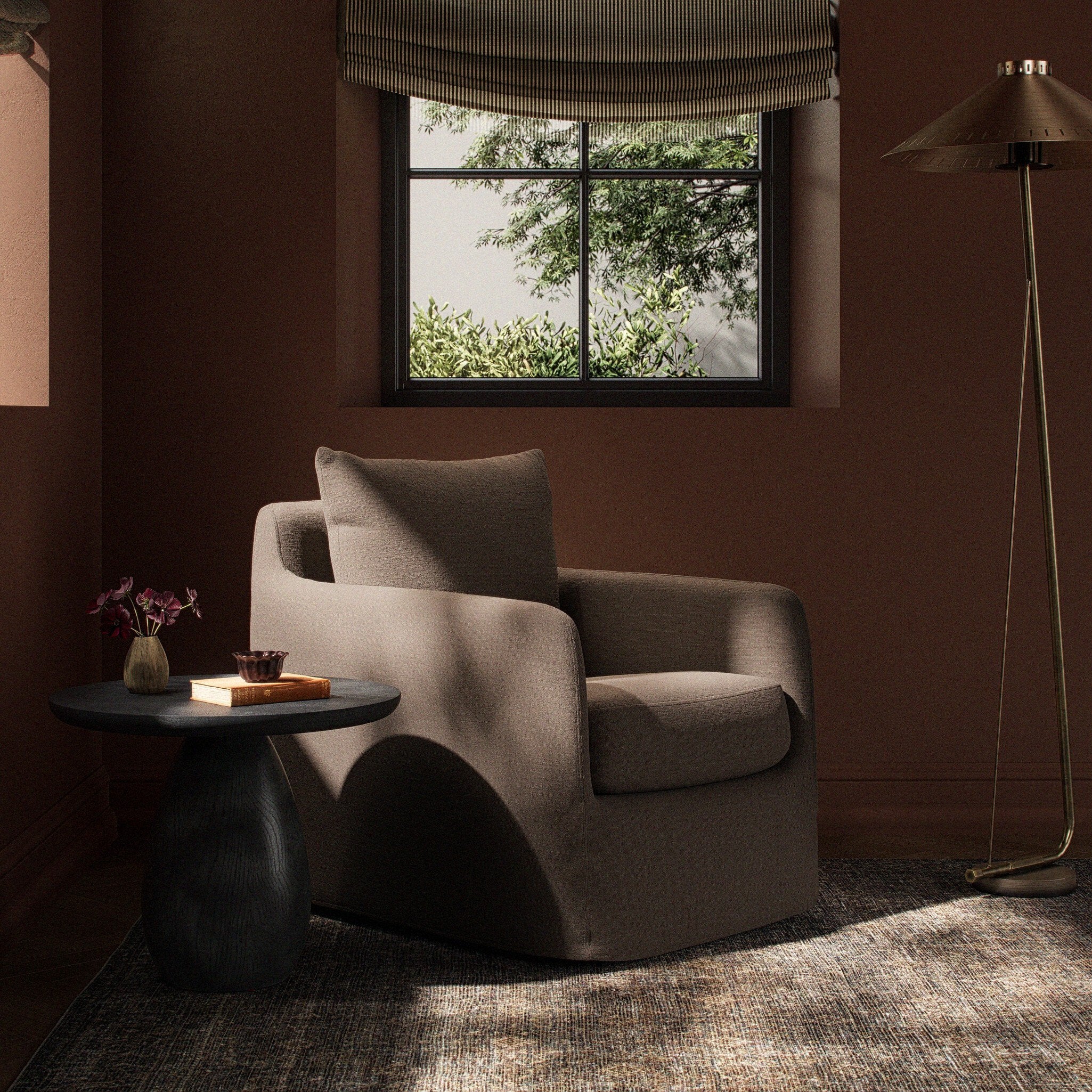 Four Hands Banks Slipcover Swivel Chair — Savoy Coffee