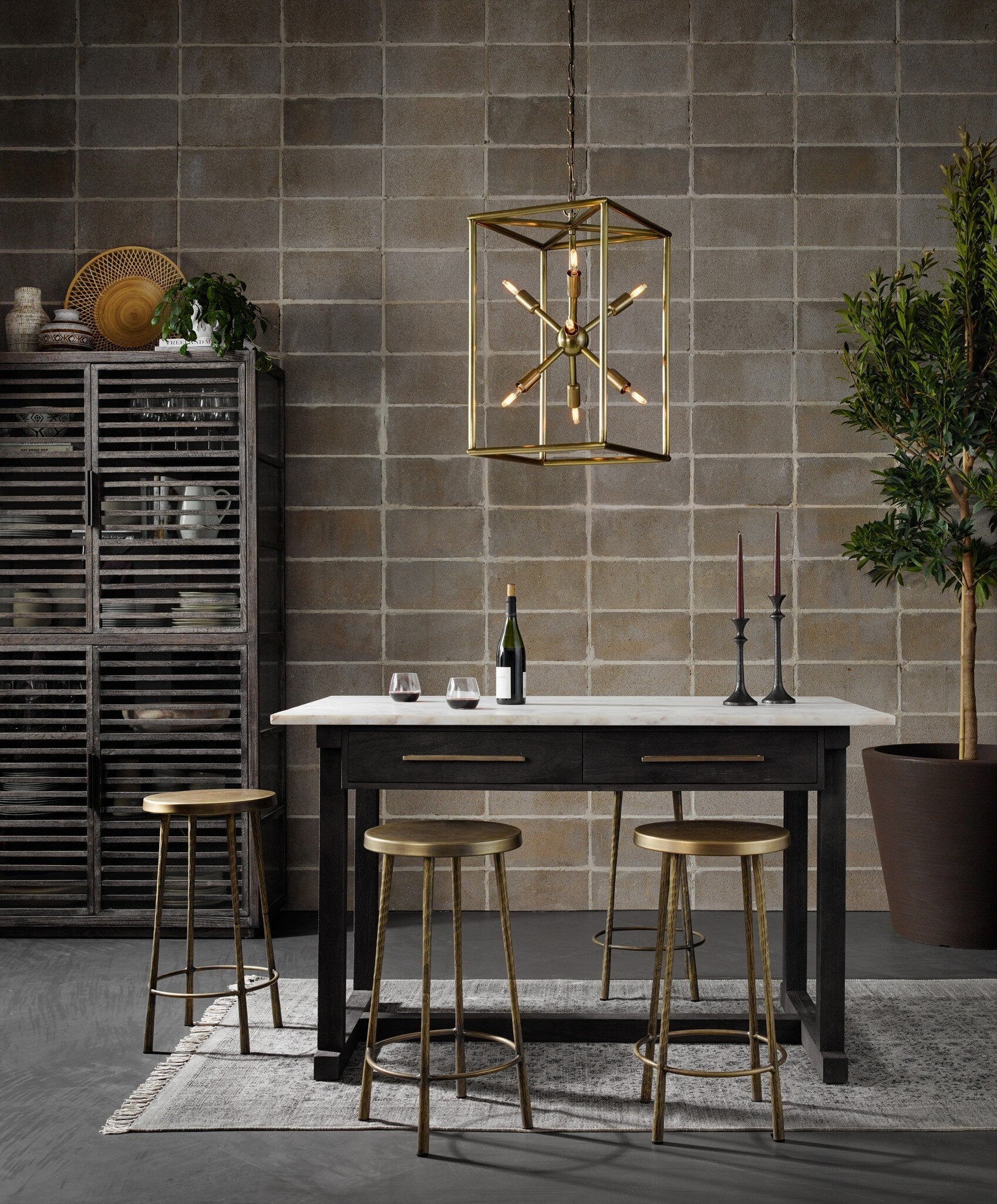 Four Hands Westwood Bar + Counter Stool — Aged Brass-Tapered Hammered Aged Brass-Counter
