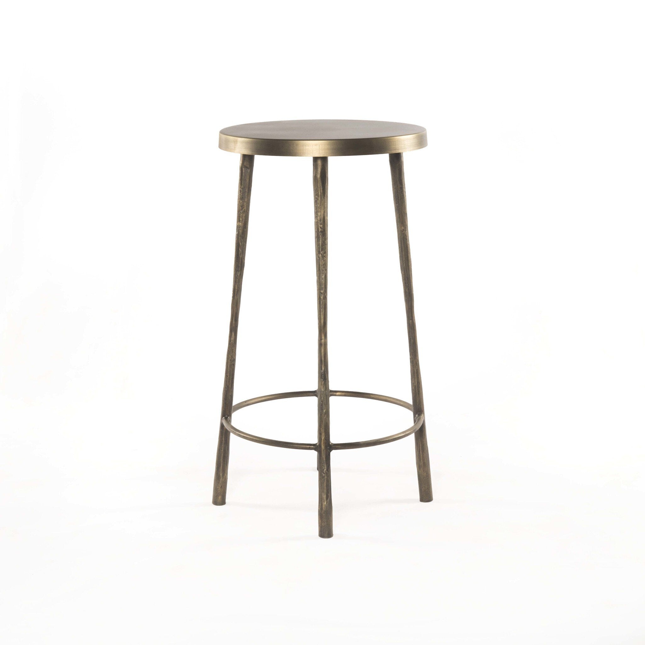 Four Hands Westwood Bar + Counter Stool — Aged Brass-Tapered Hammered Aged Brass-Counter