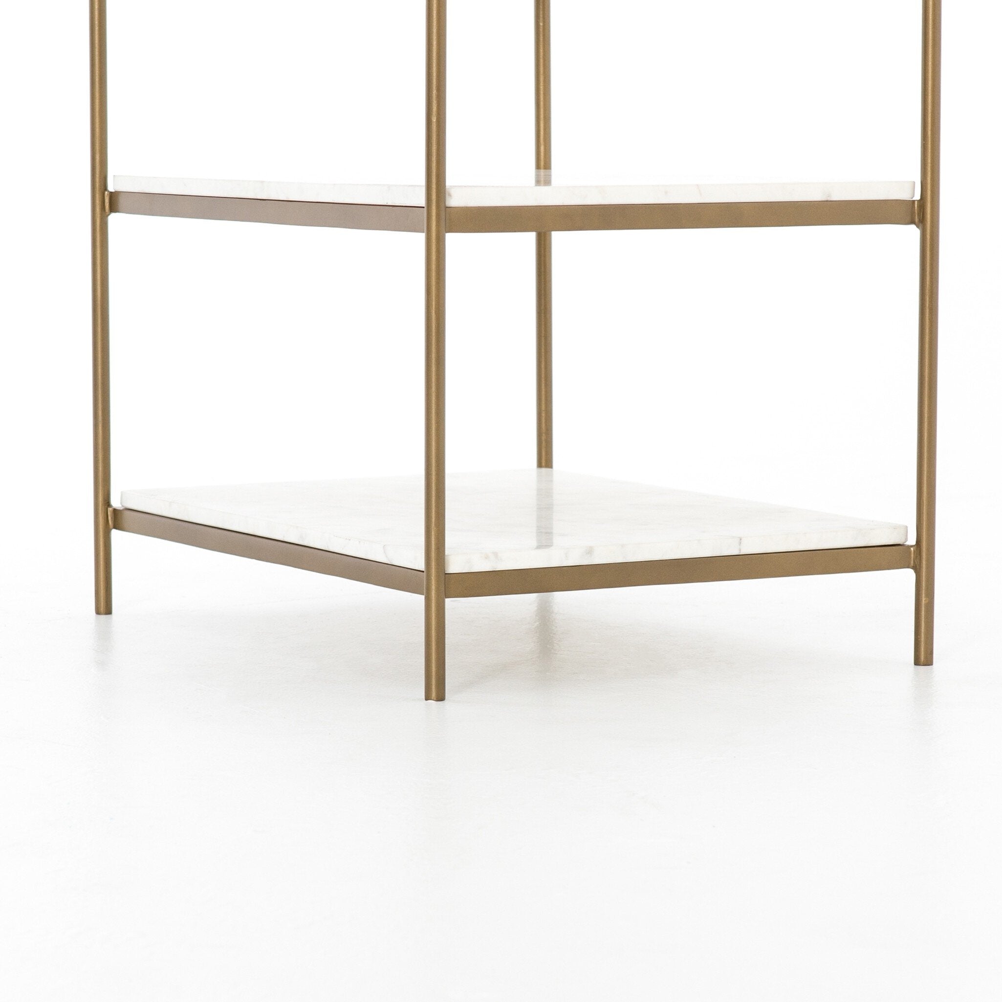 Four Hands Felix Nightstand — Antique Brass-Polished White Marble