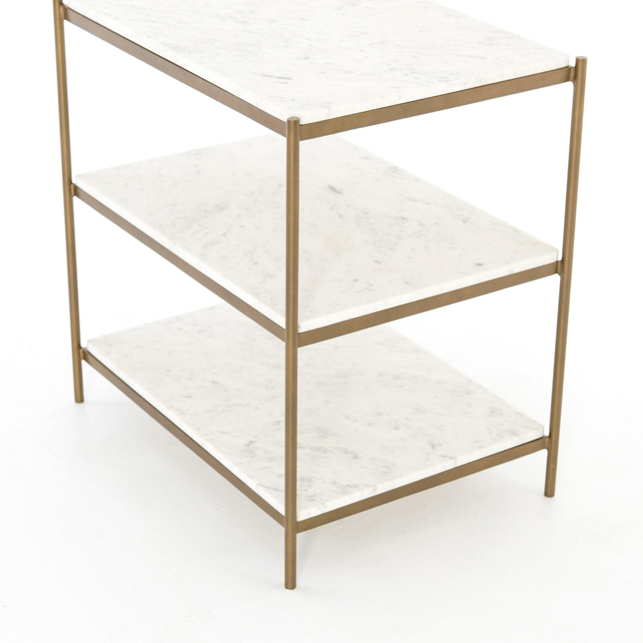 Four Hands Felix Nightstand — Antique Brass-Polished White Marble