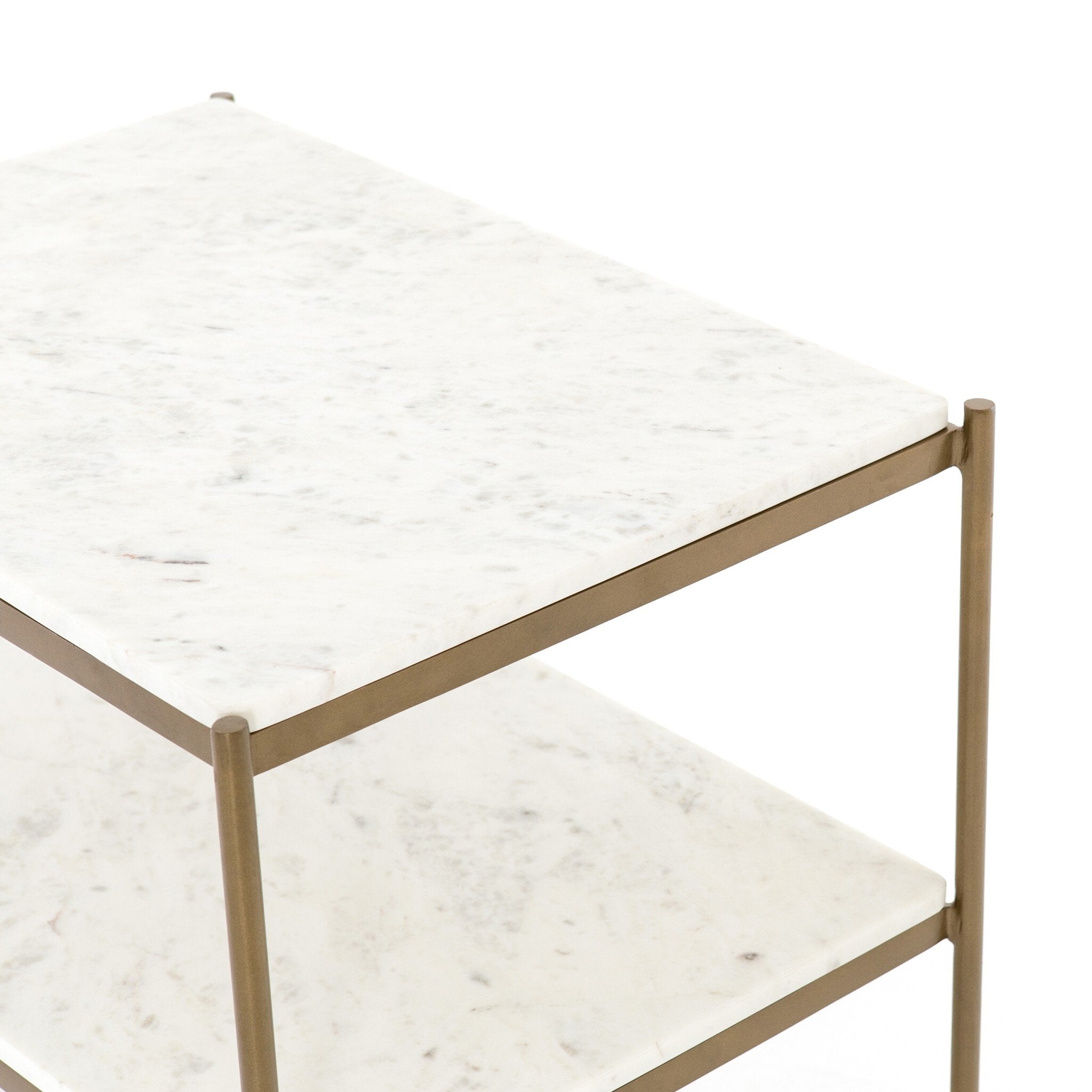 Four Hands Felix Nightstand — Antique Brass-Polished White Marble