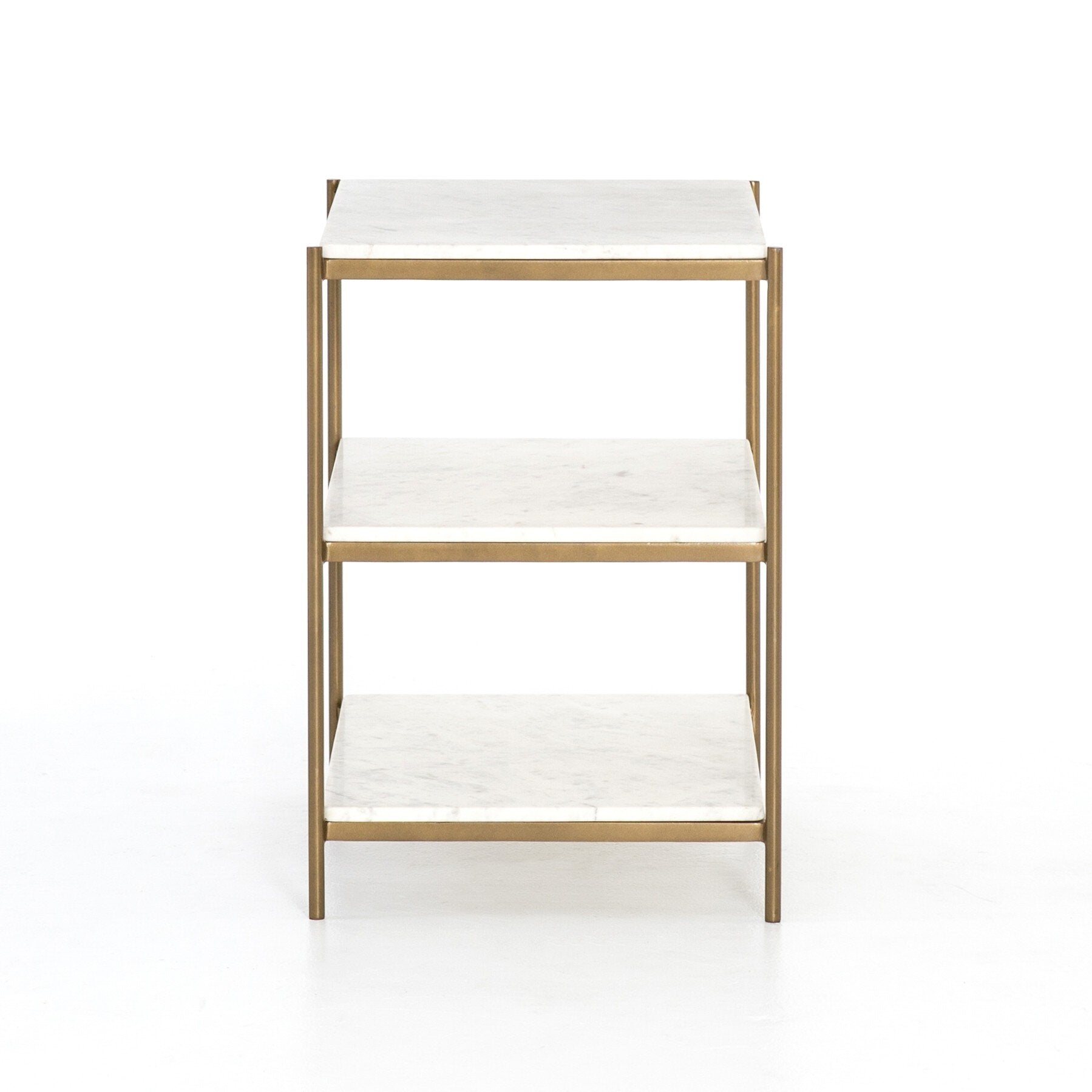 Four Hands Felix Nightstand — Antique Brass-Polished White Marble