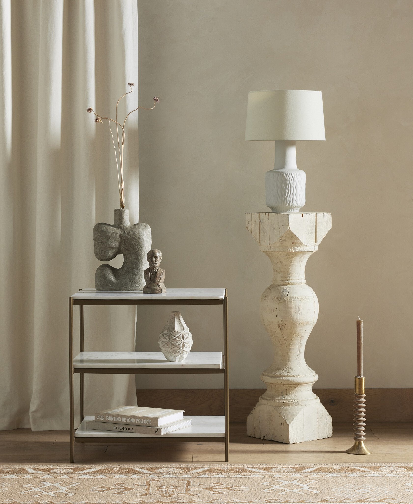 Four Hands Felix Nightstand — Antique Brass-Polished White Marble