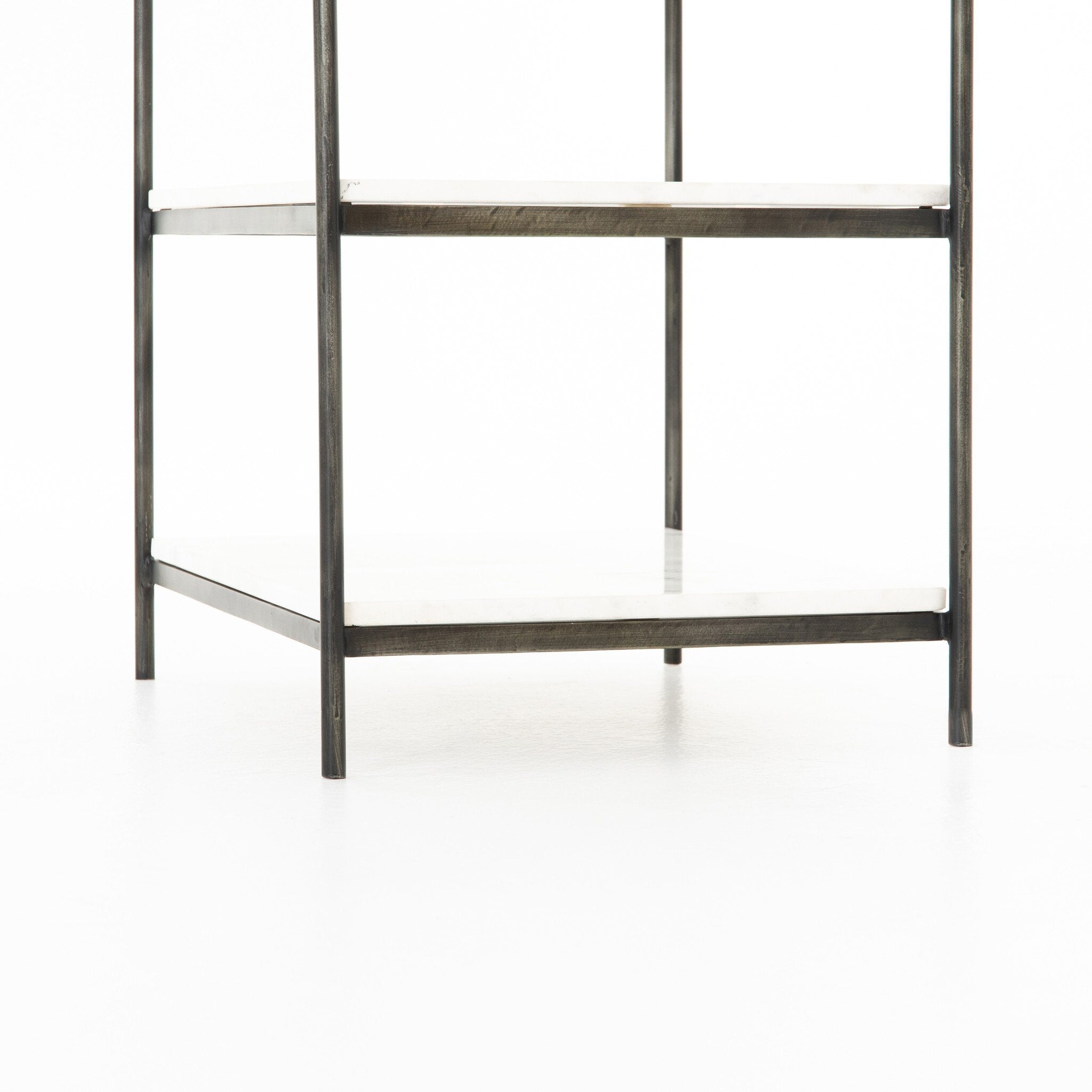 Four Hands Felix Nightstand — Hammered Grey W/Clear Powder Coat-Polished White Marble